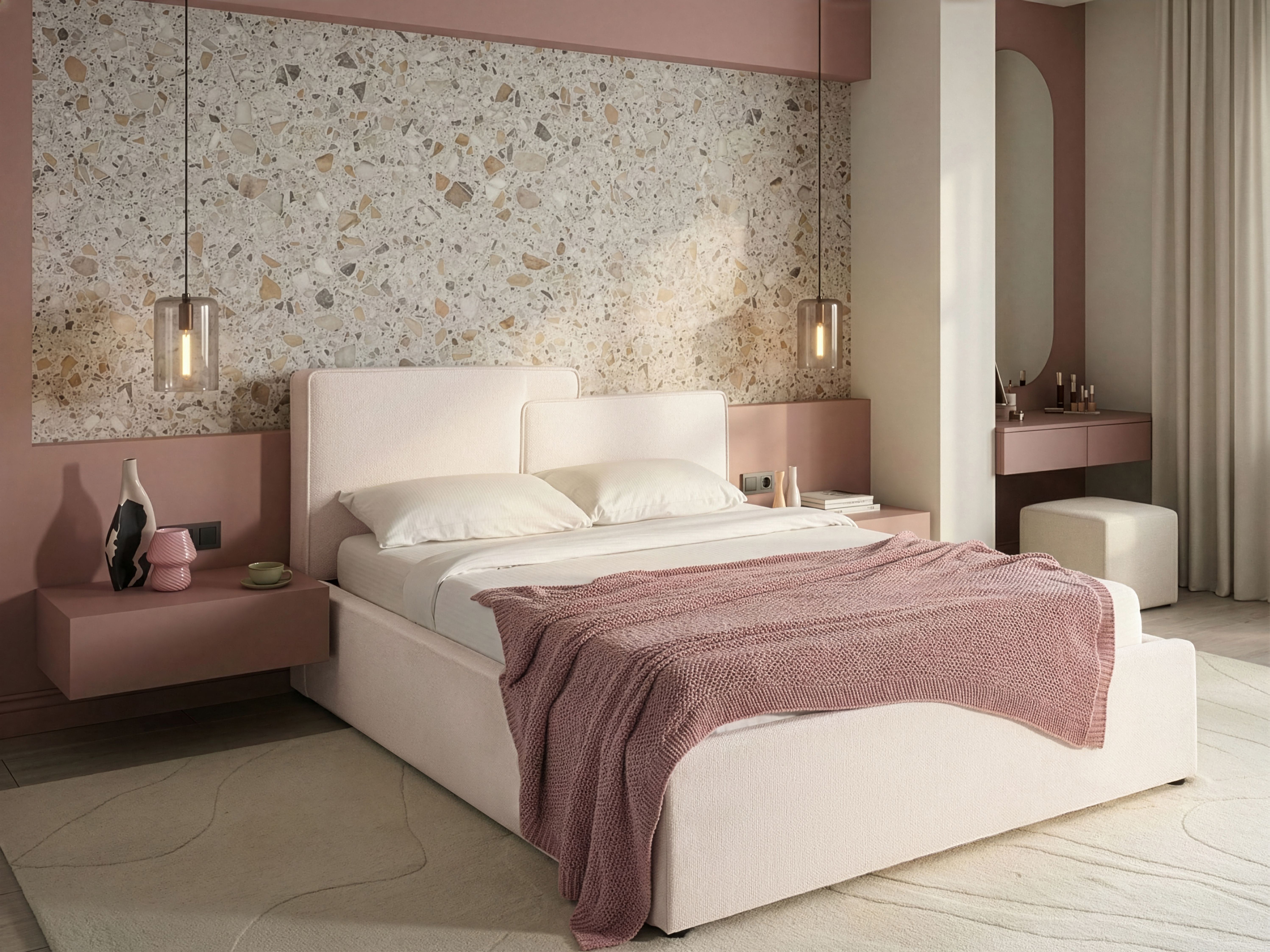 Ottoman Bed Fabric LAGARDE 160 x 200 cm (EU King Size) Off-White