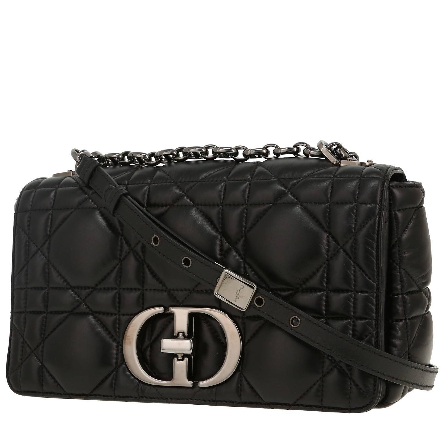 Dior Caro medium model shoulder bag in black leather cannage