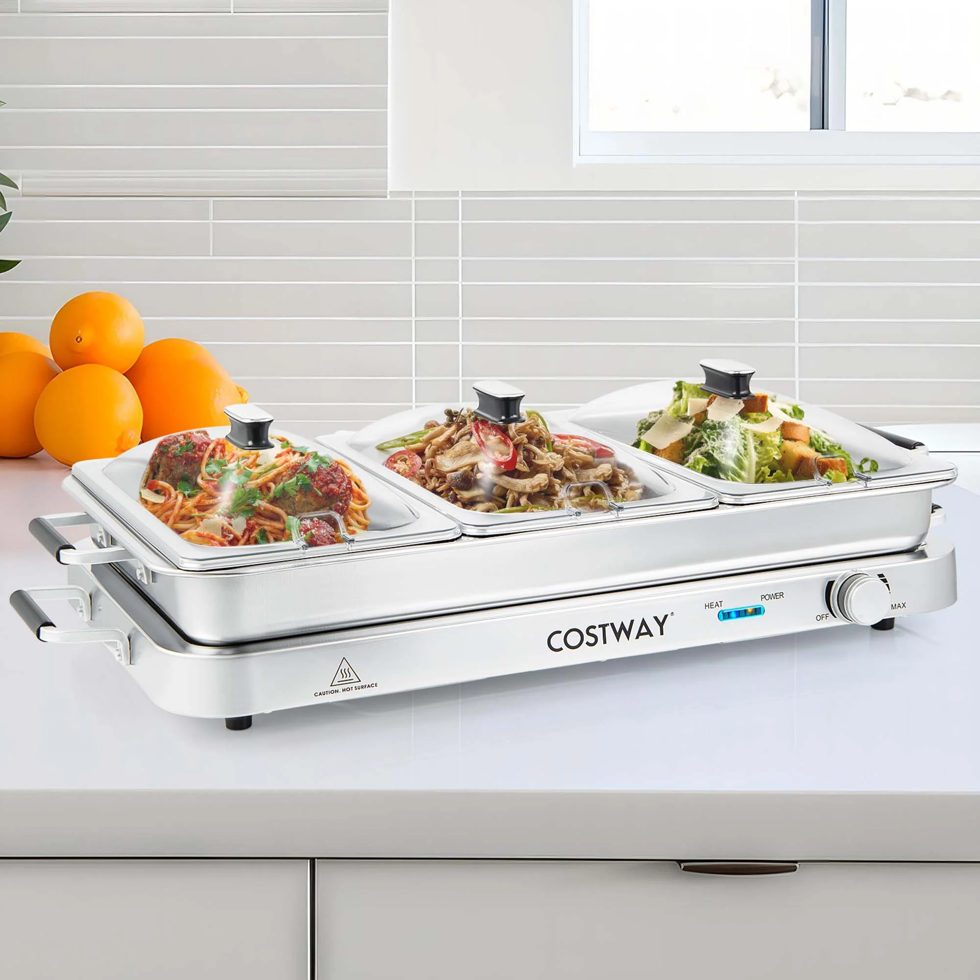 Costway Food Warmer Buffet Server 450W Stainless Steel Electric Warming Tray for Parties - Image 2