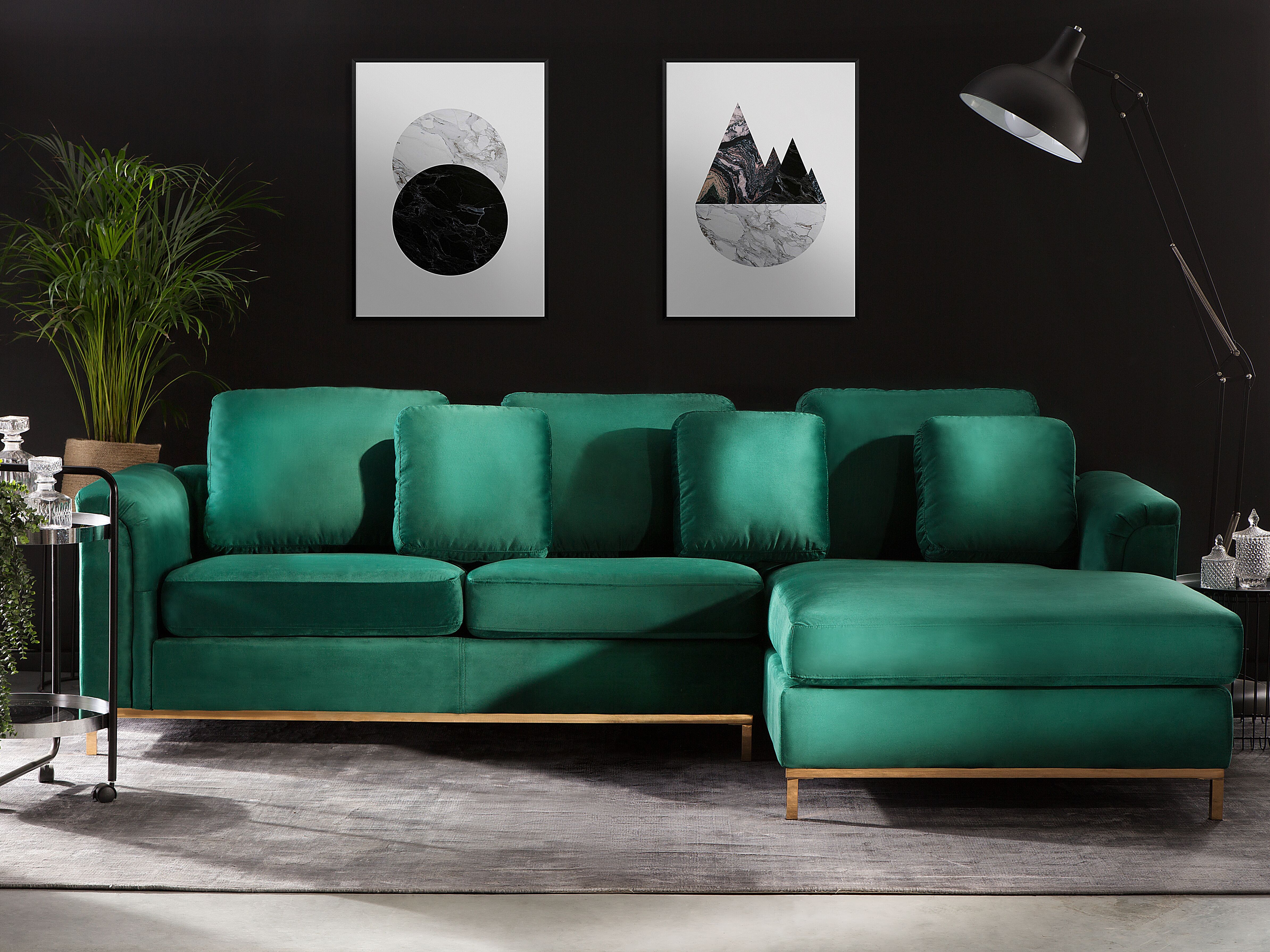 Corner Sofa 4 Seater OSLO Velvet Dark Green Left Hand