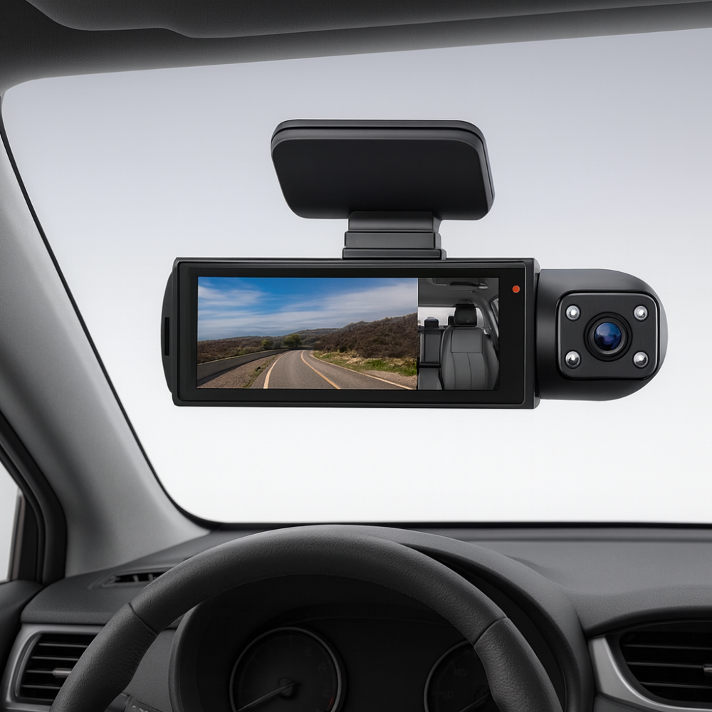 1080p Autodashcamera met Dubbele Lens en WiFi – Nachtzicht, Groothoek, Ingebouwde Microfoon en Luidspreker