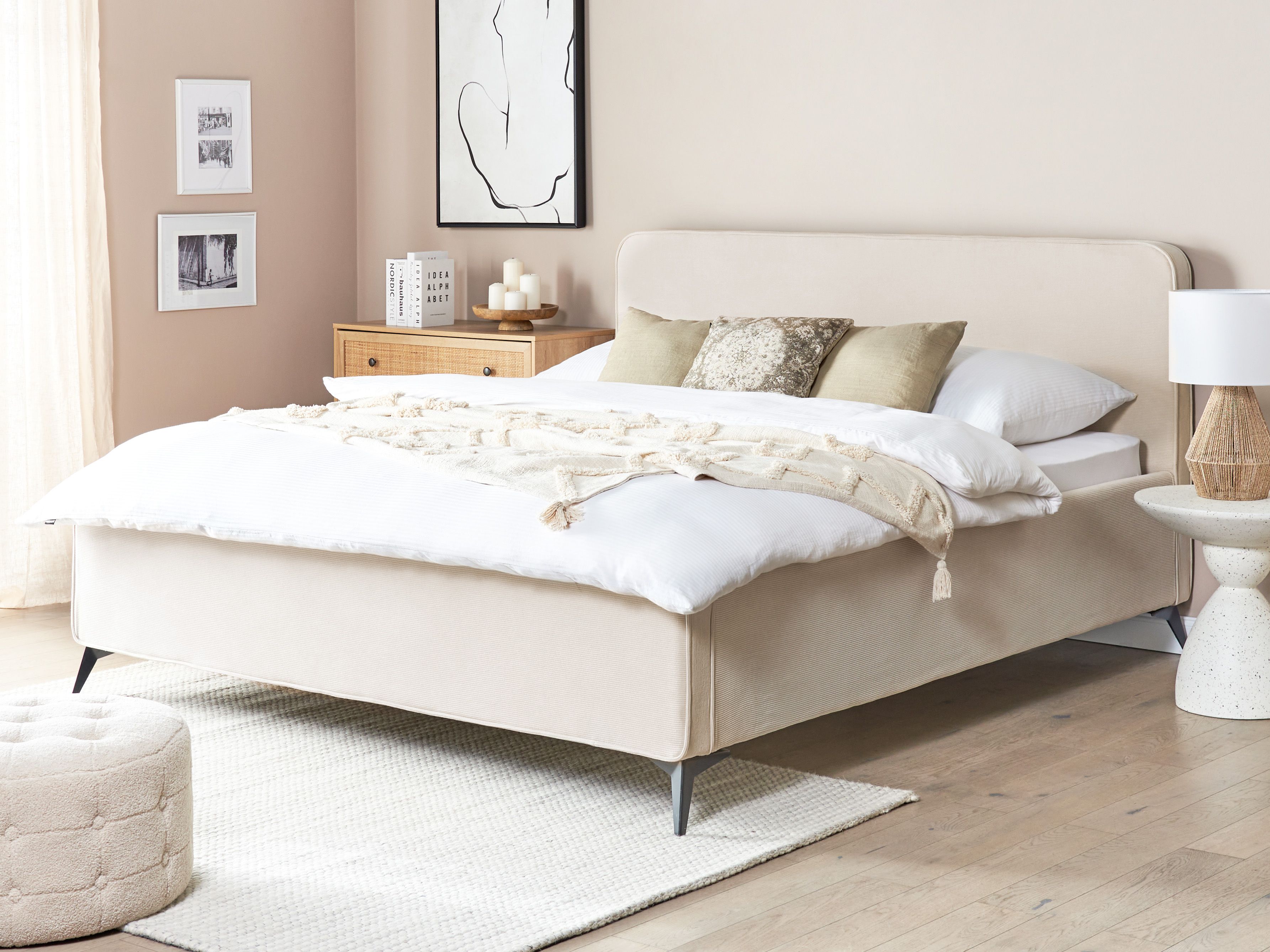 Bed Corduroy VALOGNES 180 x 200 cm (EU Super King) Light Beige