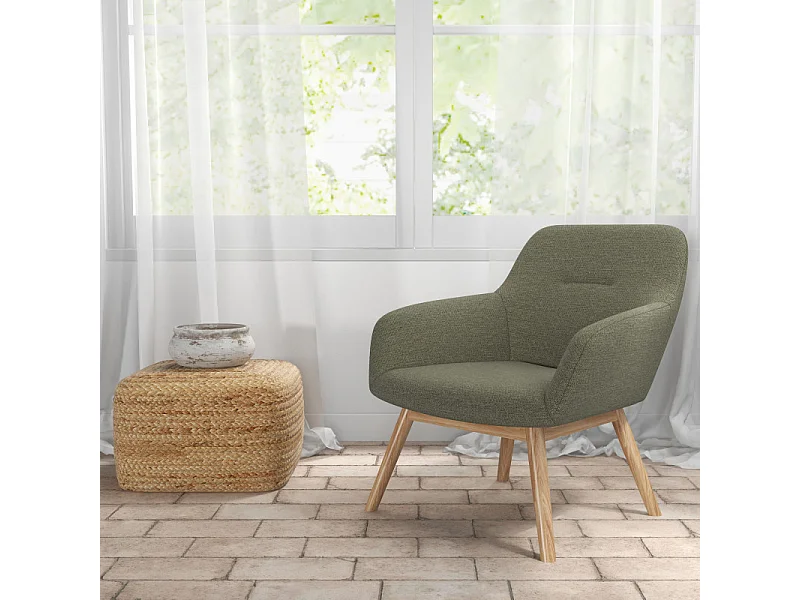 MALMO-Fauteuil en bois naturel et tissu Trendy Sauge