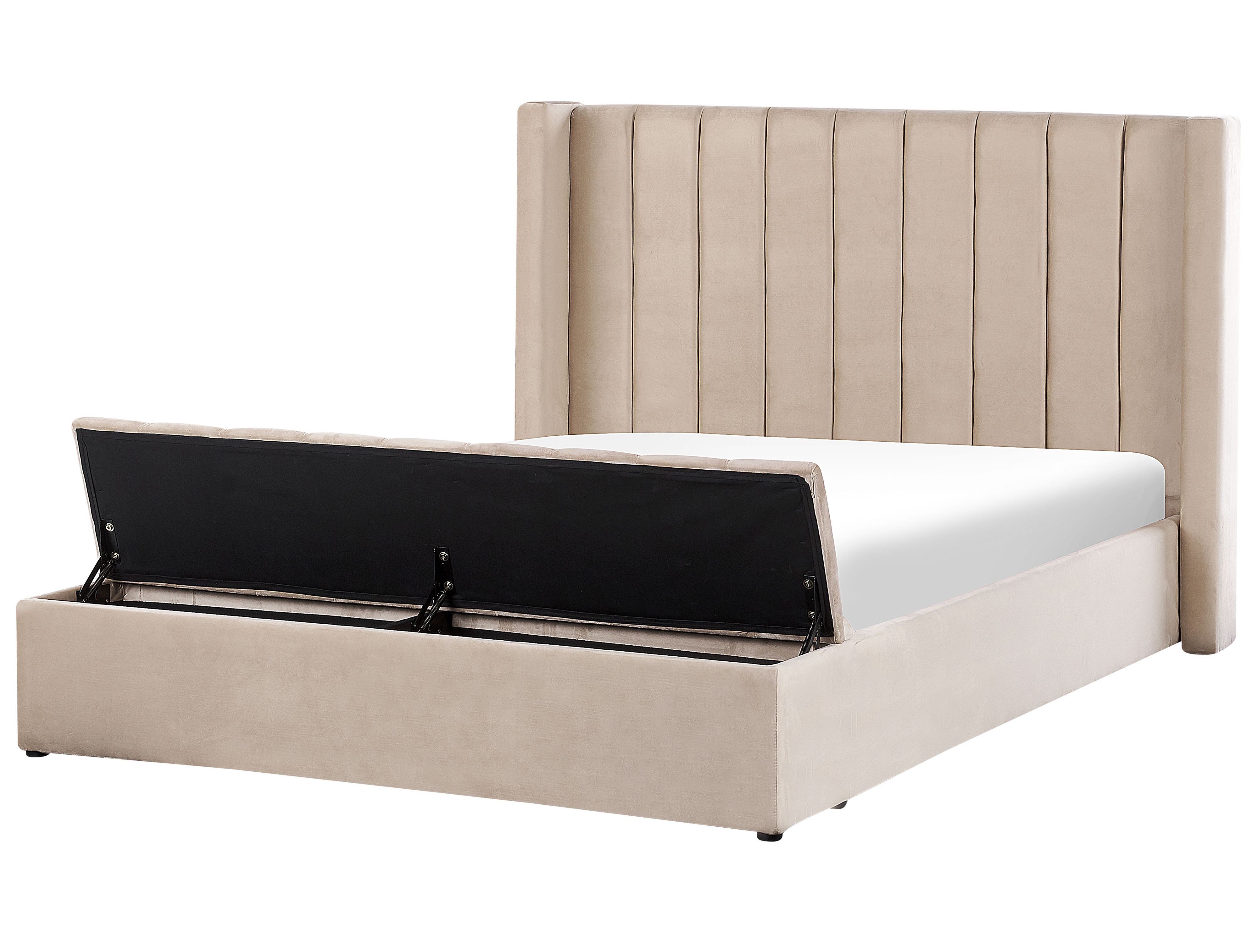 Waterbed with Storage Bench Velvet NOYERS 160 x 200 cm (EU King Size) Beige