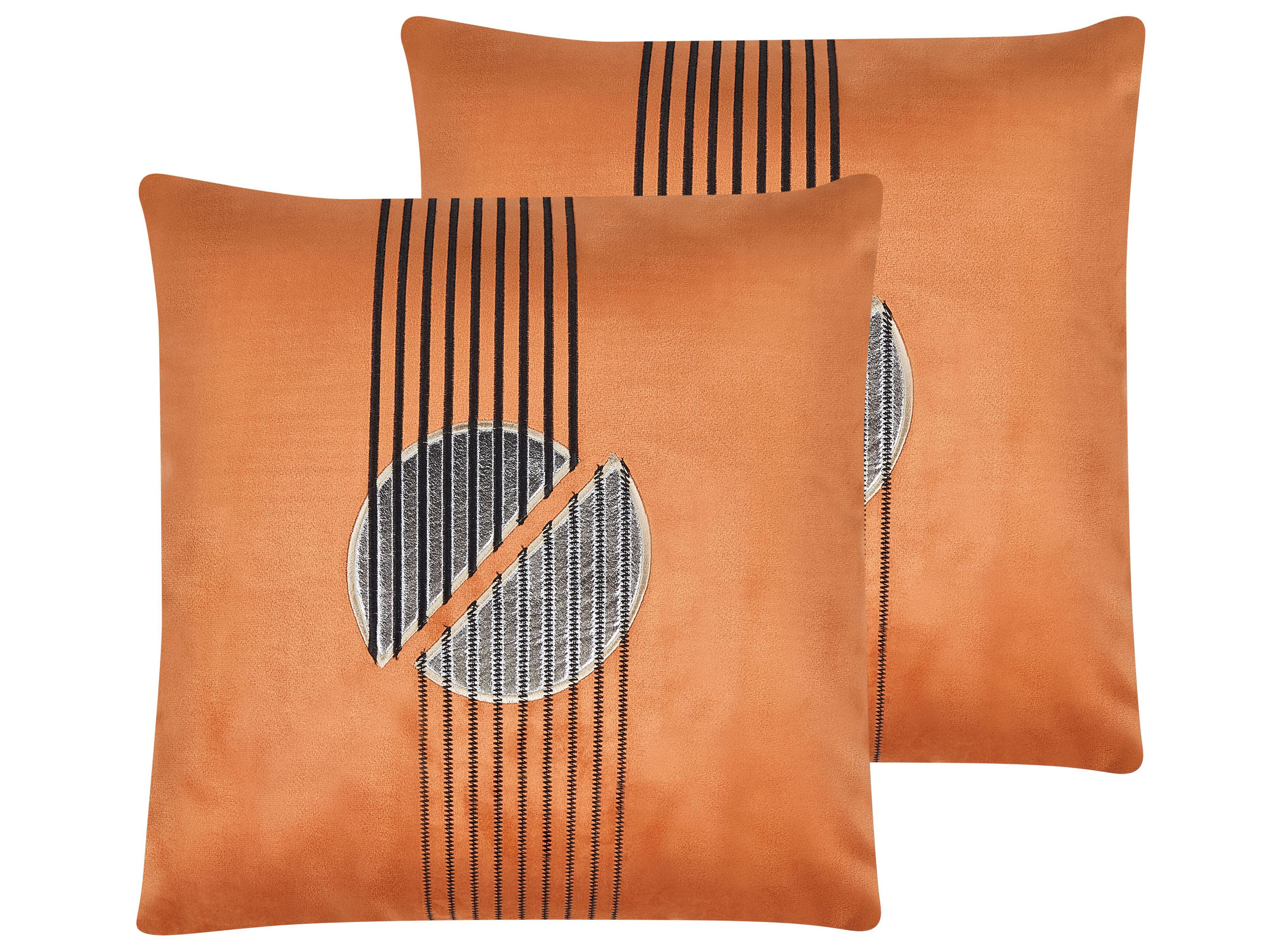 Set of 2 Decorative Cushions CEROPEGIA Velvet 45 x 45 cm Orange Geometric Pattern