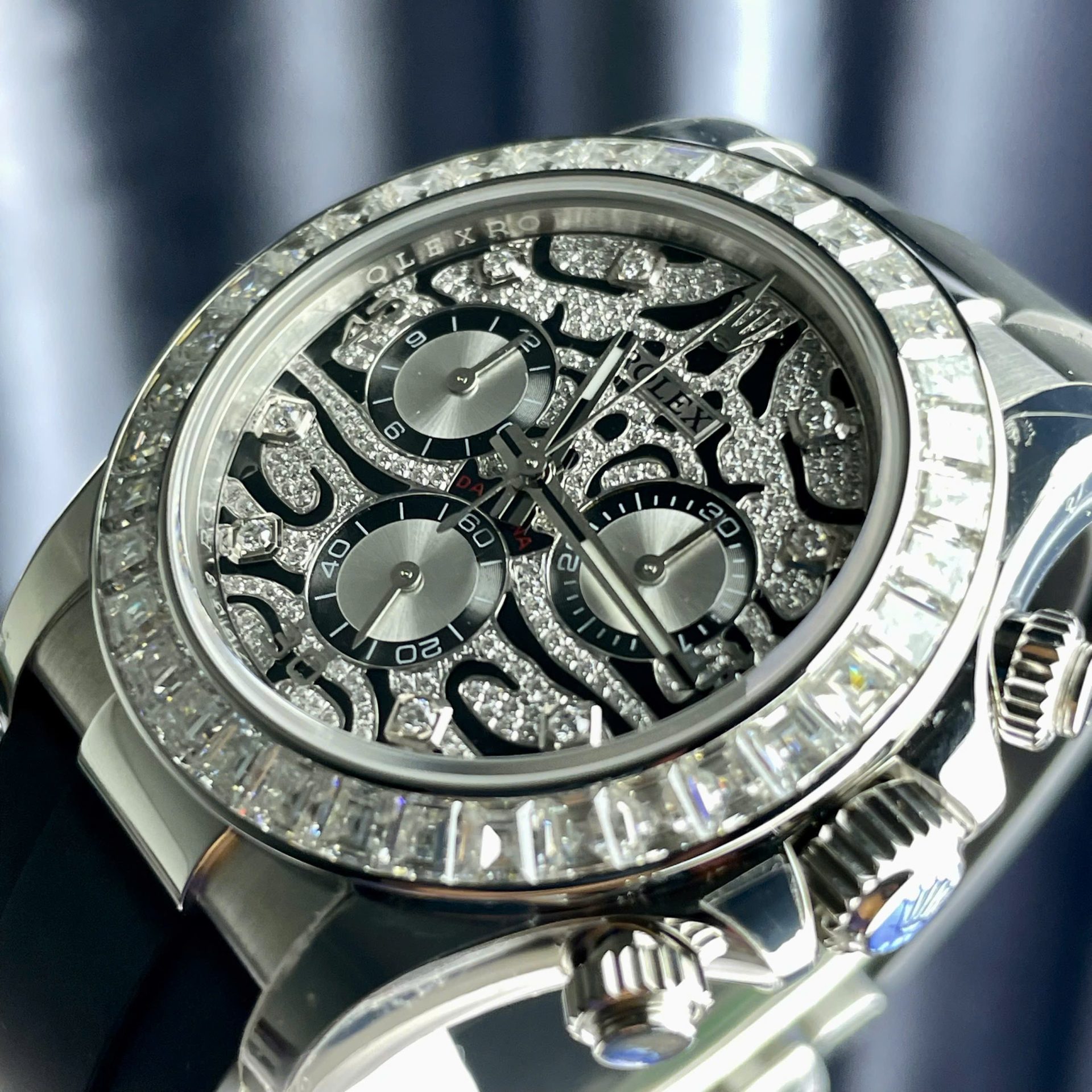 Rolex Cosmograph Daytona Eye Of The Tiger Replica Watch Custom Moissanite Baguette Diamonds 40mm - Top club