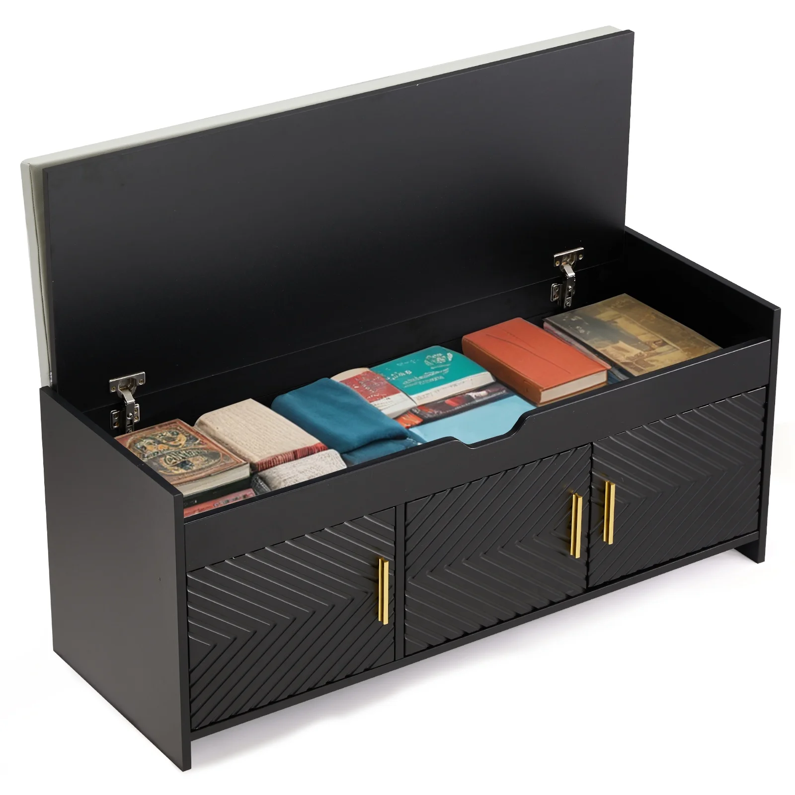 AVAWING Storage Bench, Shoe Bench with Lift Top Storage, Wooden Entryway Bench, Black - Image 2