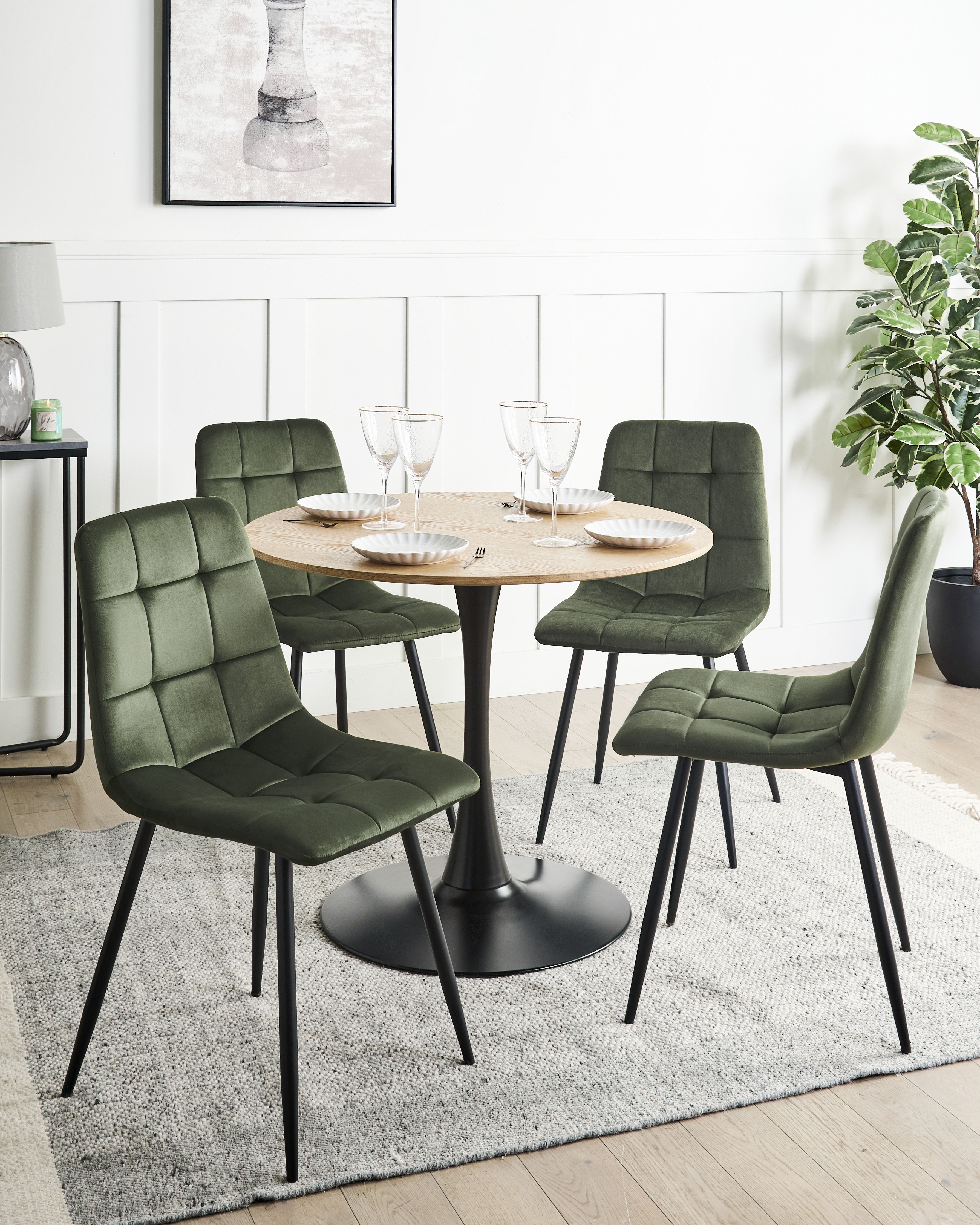 Set of 4 Dining Chairs POWELL Velvet Olive Green