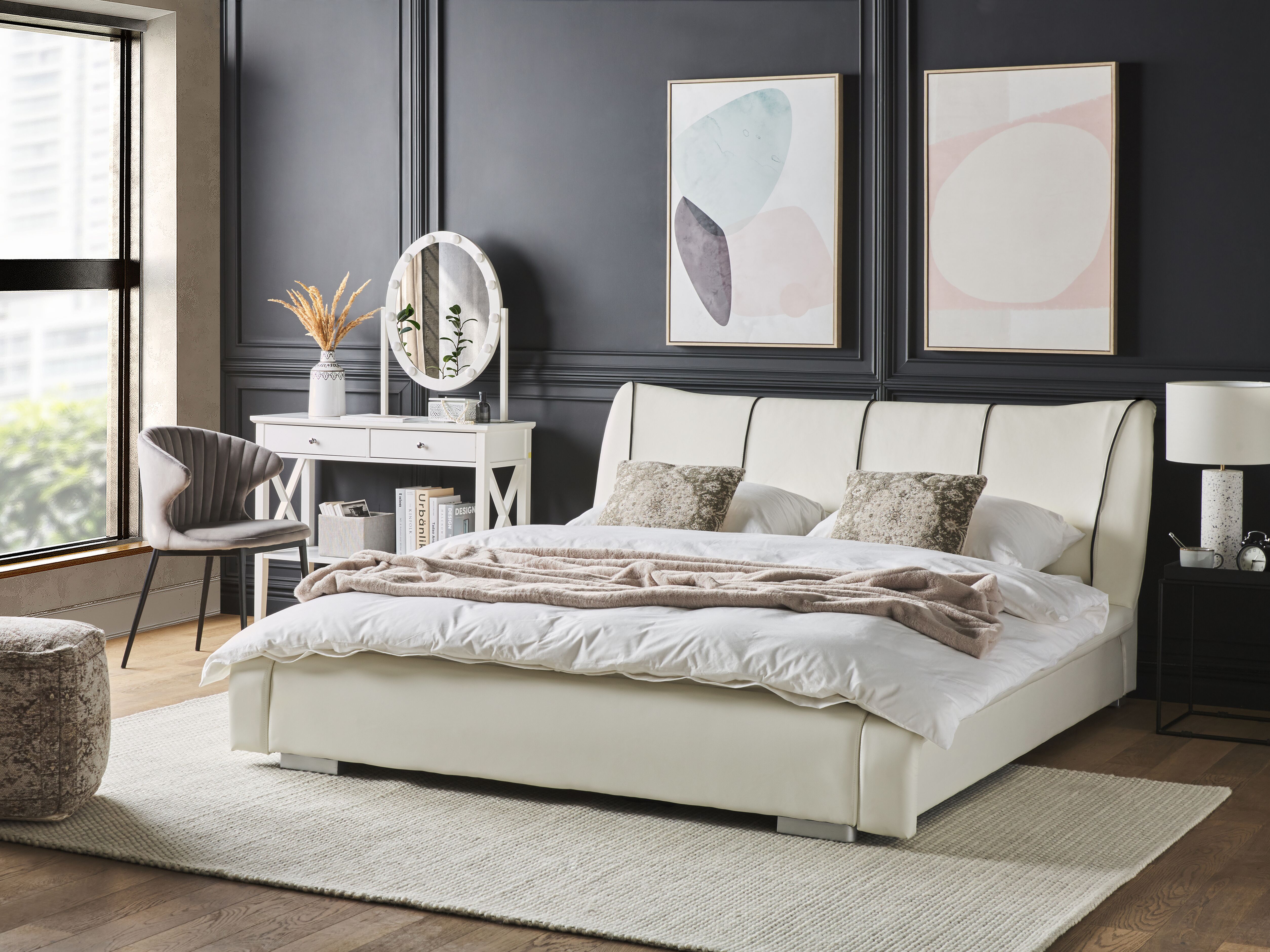Bed Leather NANTES 140 x 200 cm (EU Double) Off-White