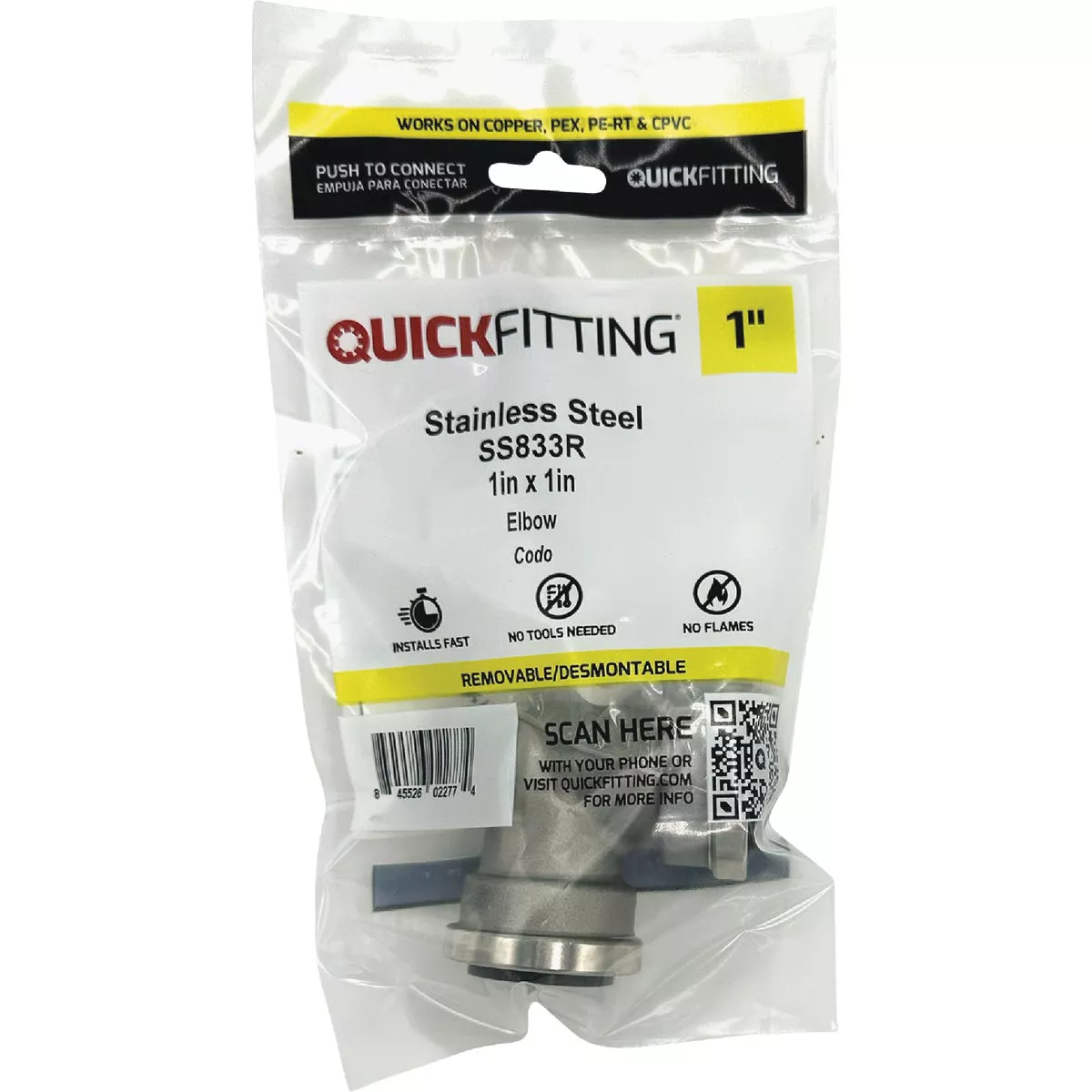 QuickFitting 1 In. x 1 In. Push-to-Connect Stainless Steel 90-Degree Elbow