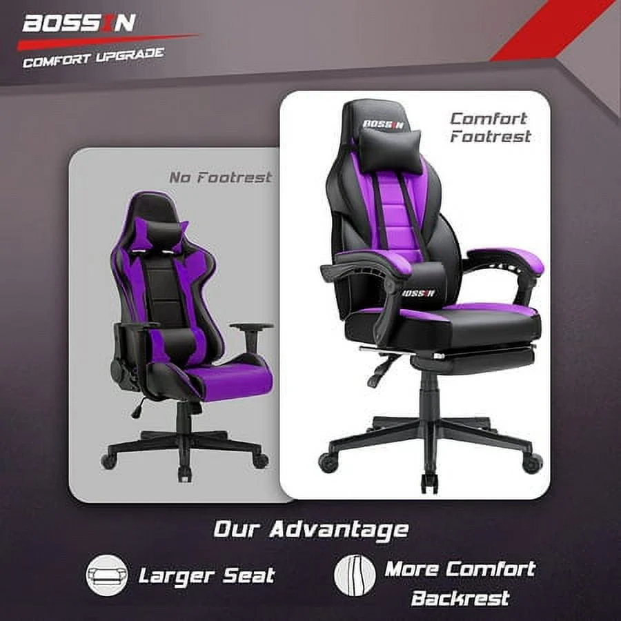 Bossin Gaming Chairs with Footrest,2022 Leather Game Chair for Adults,Big and Tall Gamer Chair with Headrest and Lumbar Support - Image 3