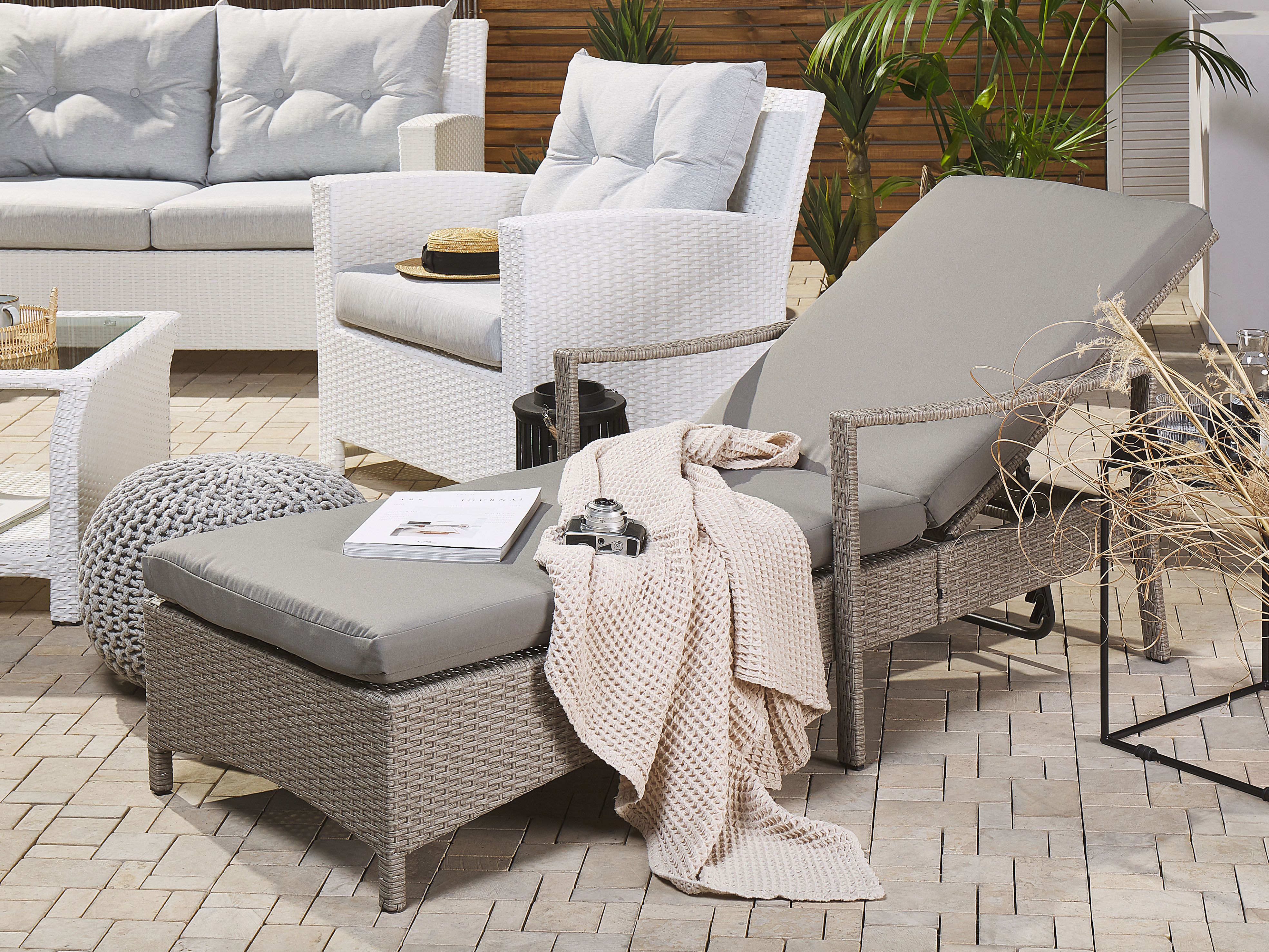 Sun Lounger with Cushion VASTO Reclining PE Rattan Taupe