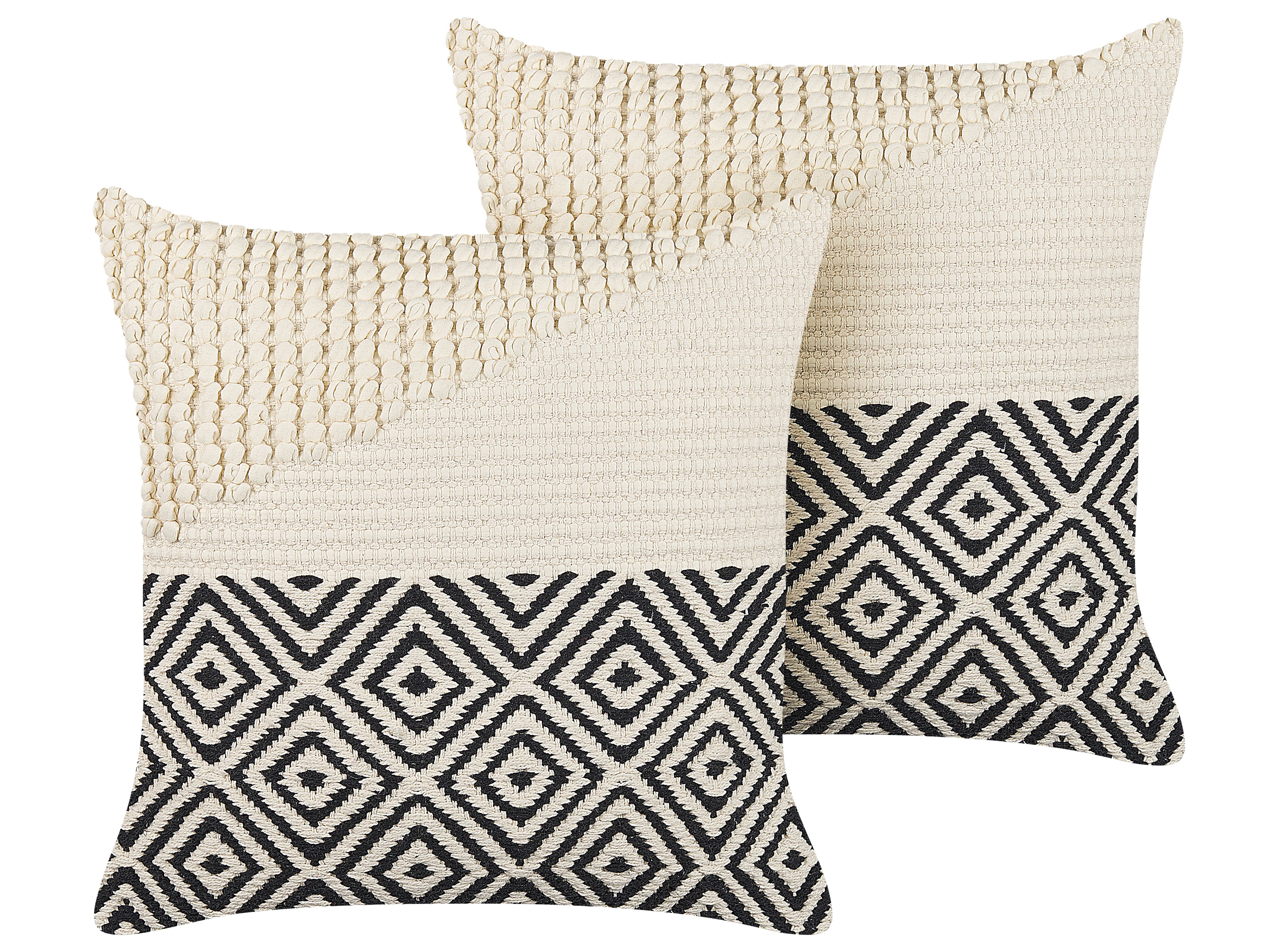 Set of 2 Decorative Cushions CALANTHE Cotton 45 x 45 cm Beige Geometric Pattern