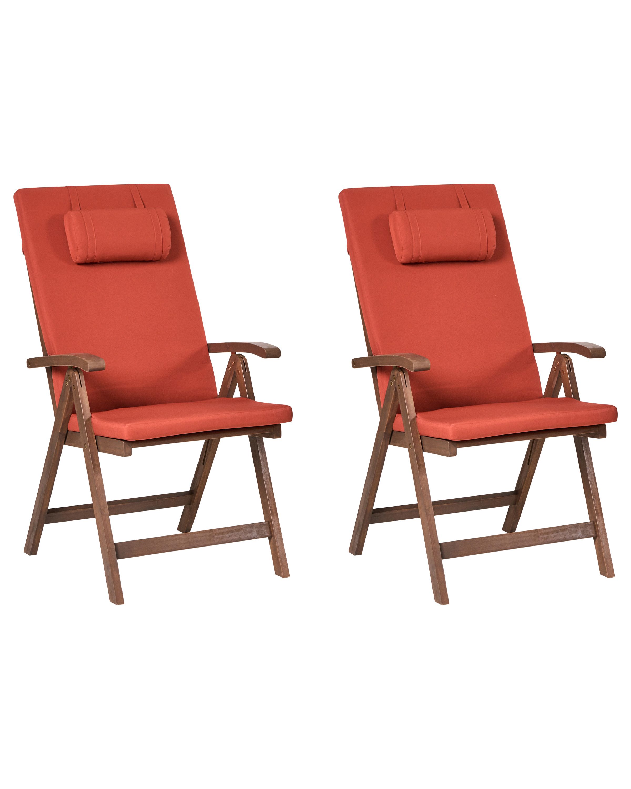 Set of 2 Garden Chairs with Cushions AMANTEA PREMIUM Acacia Wood Red