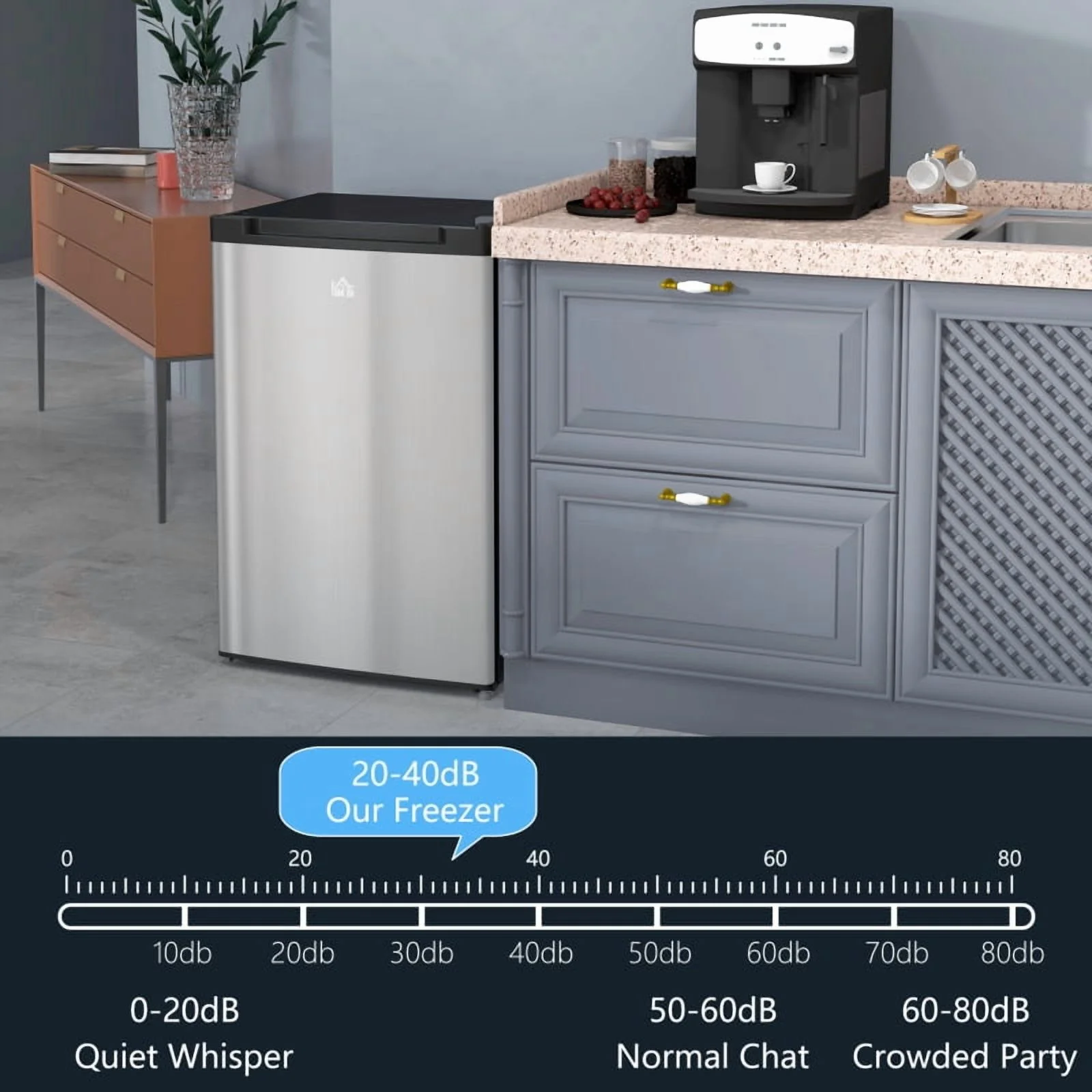 HOMCOM Upright Freezer, 3.0 Cubic Feet Compact Mini Freezer with Reversible Single Door and Adjustable Thermostat, Small freezer for Home, Dorm, Apartment, Home Office, Silver - Image 4