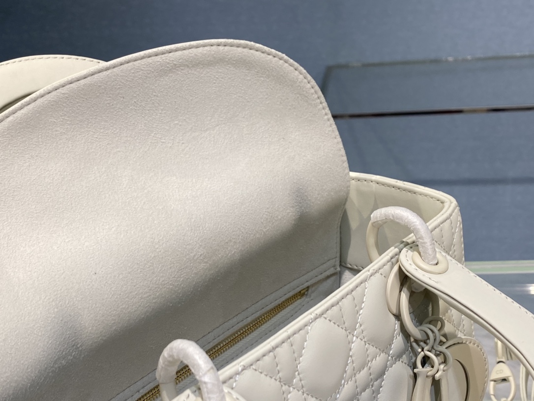 Christian Dior Medium Lady Dior Bag Dark White For Women 9.5in/24cm1:1High-quality replica