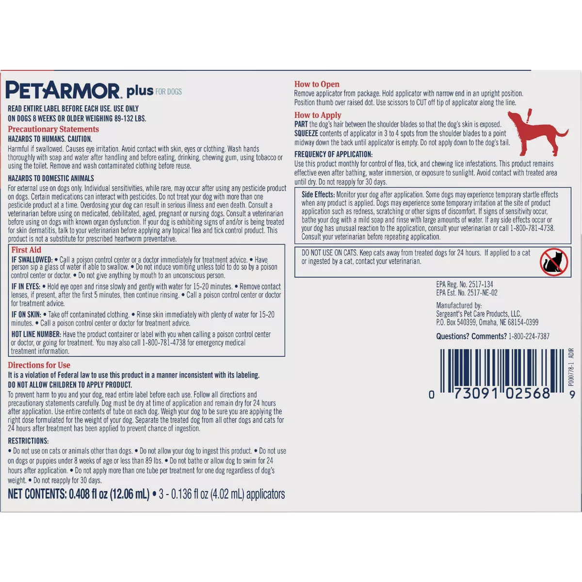 PetArmor Plus For Dogs 88 to 123 Lb. Flea & Tick Topical Treatment (3-Pack)