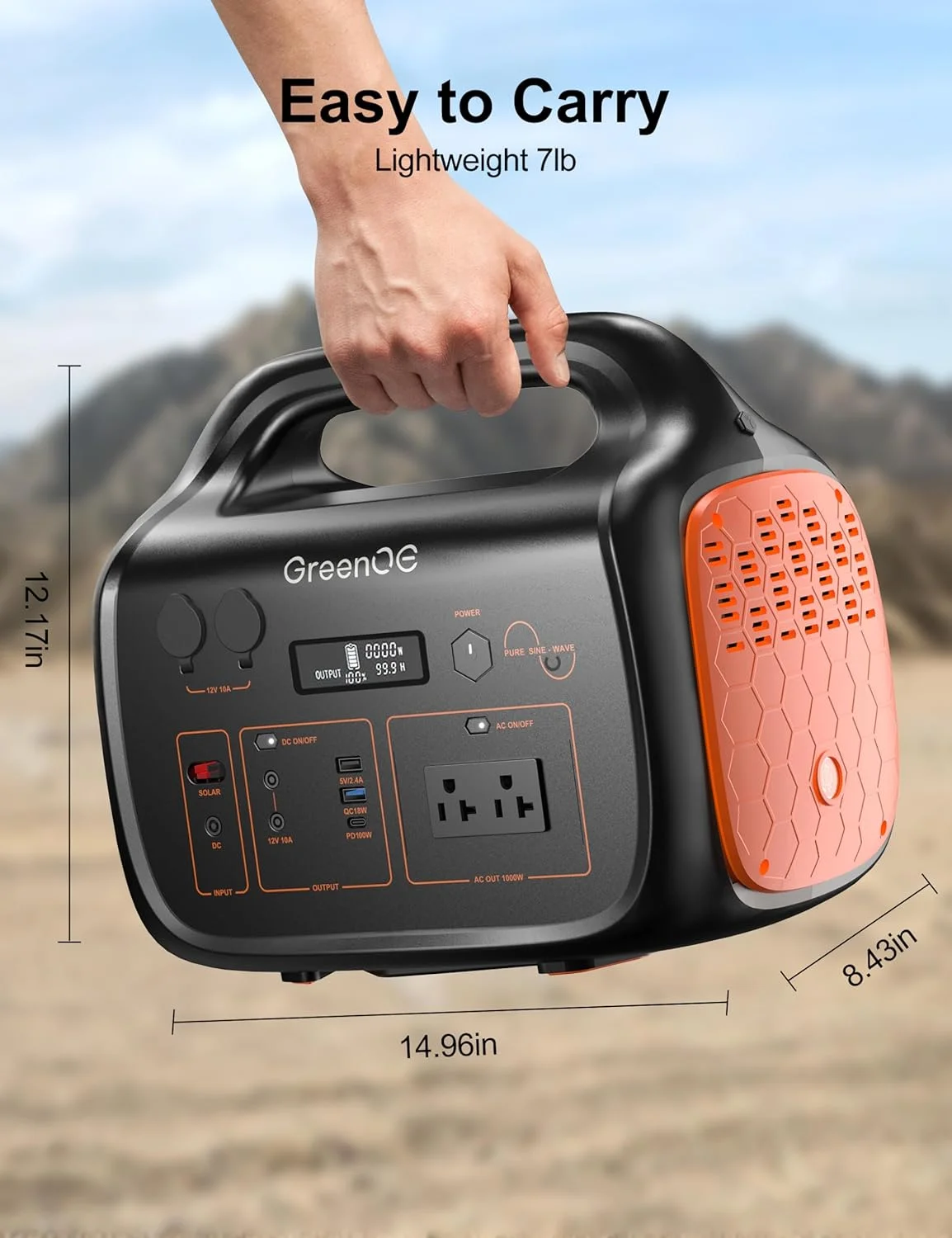 GreenOE Portable Power Station 1000W 1024Wh Solar Powered Generator with 100W Solar Panel, Camping Power Bank for Outdoors Travel Hunting Home Lithium Battery Backup - Image 2
