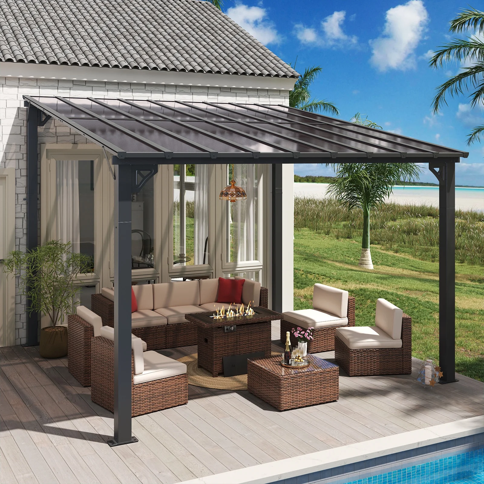 Aoxun 8' x 5' Gazebo for Patio, Gazebo Pergola with Sloped Roof, Grill Gazebo Large Wall-Mounted Heavy Duty Awnings, for Backyard, Deck, Patio - Image 42