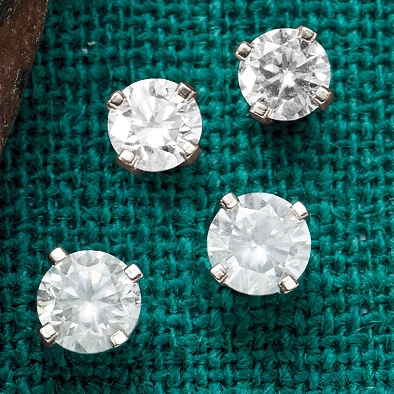 14K Gold 2-Pair Simple Diamond-Stud Earrings - MIDNIGHT VELVET CATALOG