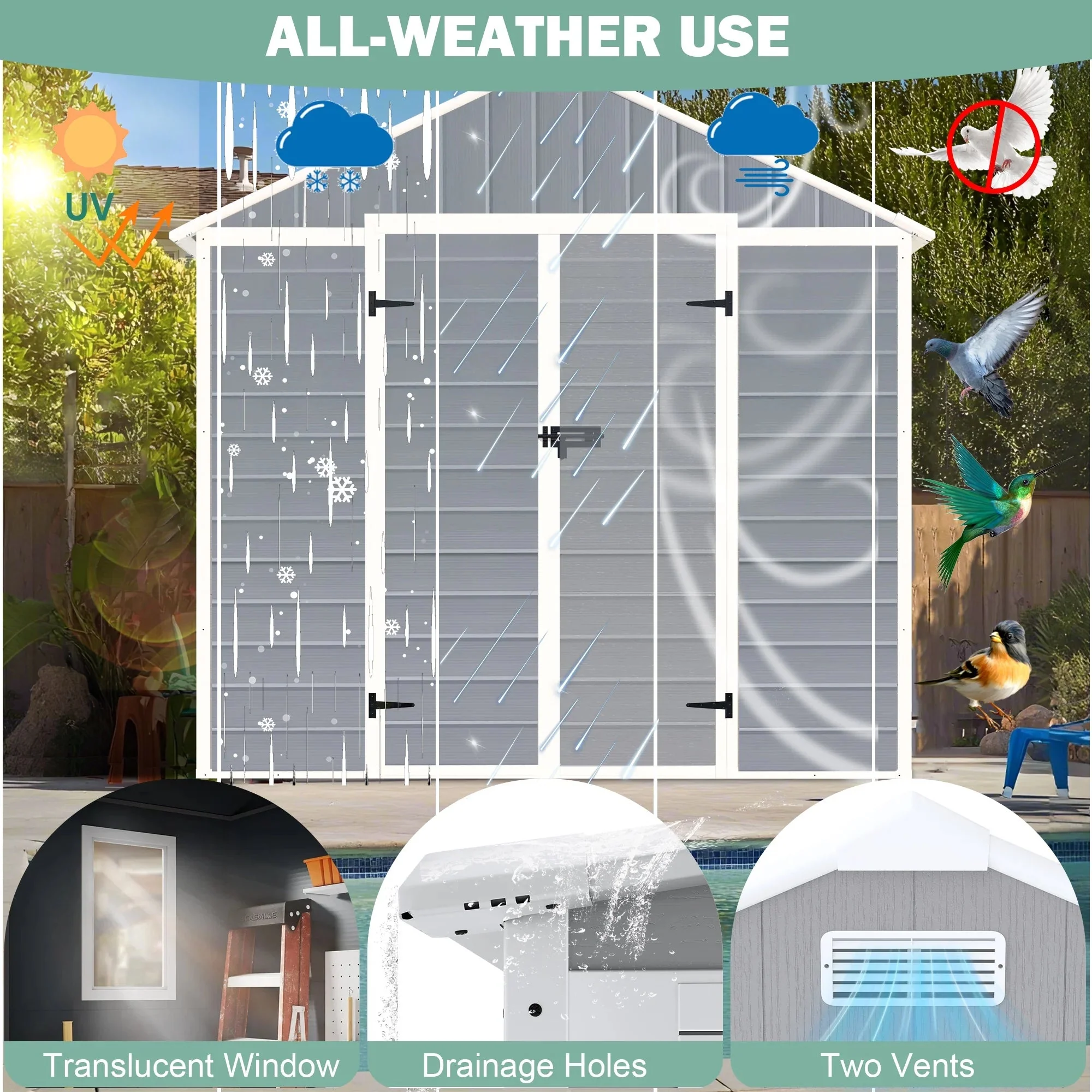 Seizeen Resin Outdoor Storage Shed With Floor, Light Gray, 82 in H - Image 41 Seizeen Resin Outdoor Storage Shed With Floor, Light Gray, 82 in H - Image 41