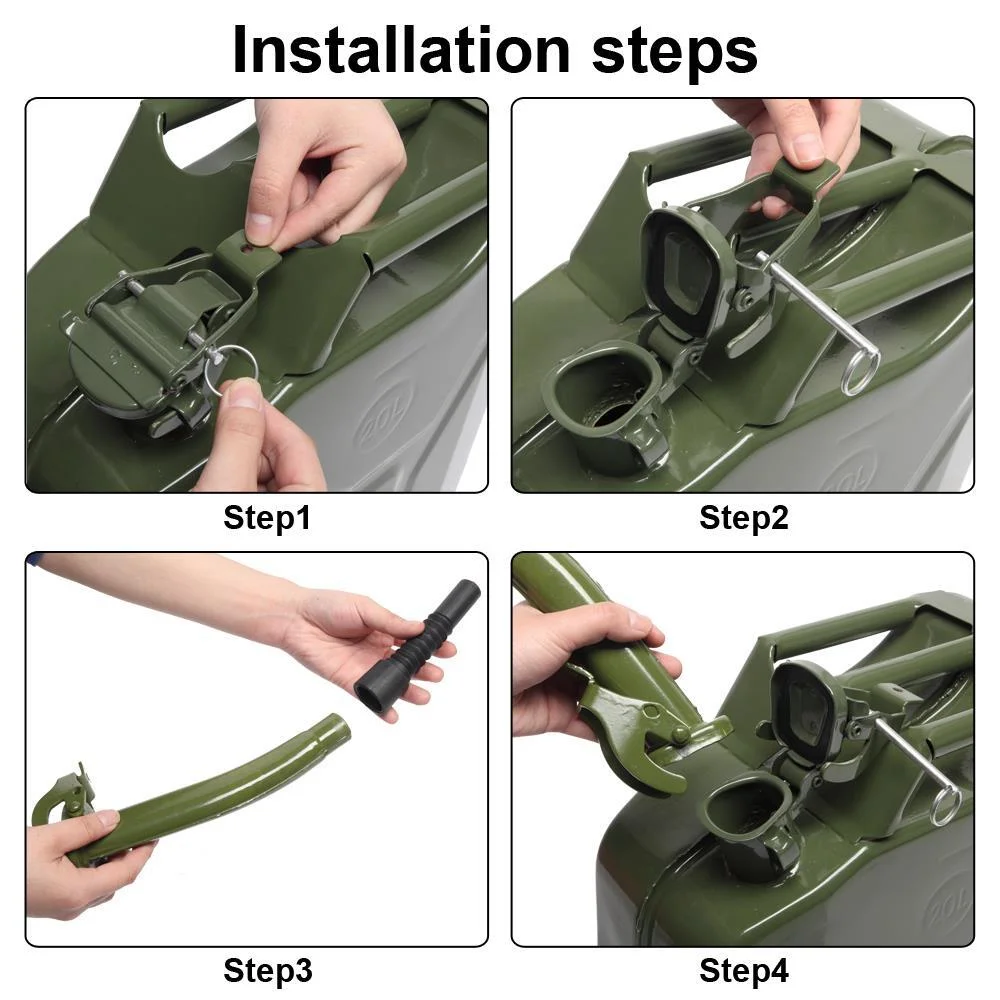 YUONAO 3-Pack 5 Gal (20L) Steel Gas Fuel Can �C Army Green Military-Grade Gasoline Container for Emergency, Outdoor, Off-Road, Camping - Image 5