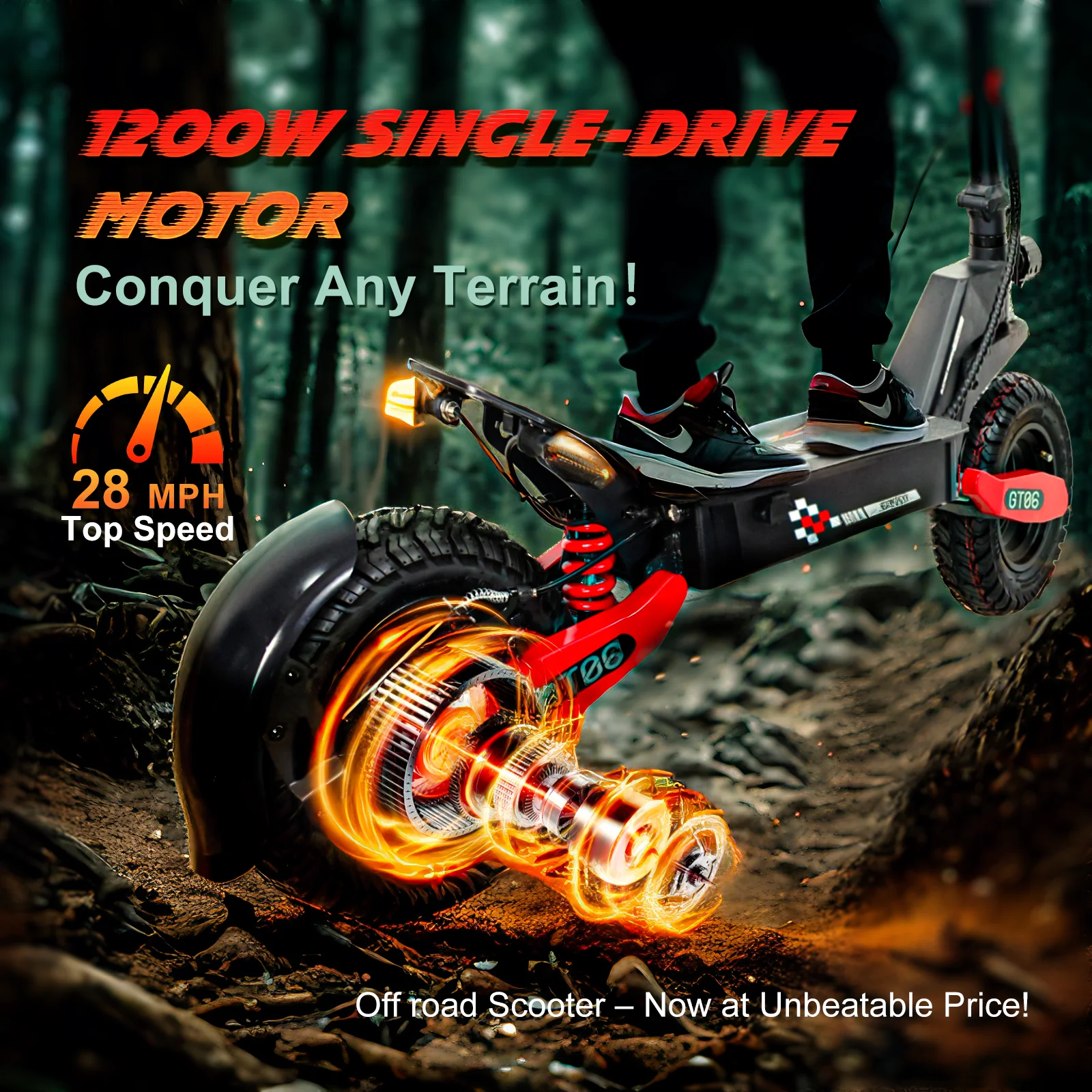 Off Road Electric Scooter for Adults, 1200W Motor Fast E Scooter, Up to 28MPH Top Speed & 20Miles Long Range, 11" Off-Road Tires, 330lbs MAX Load, Foldable - Image 19