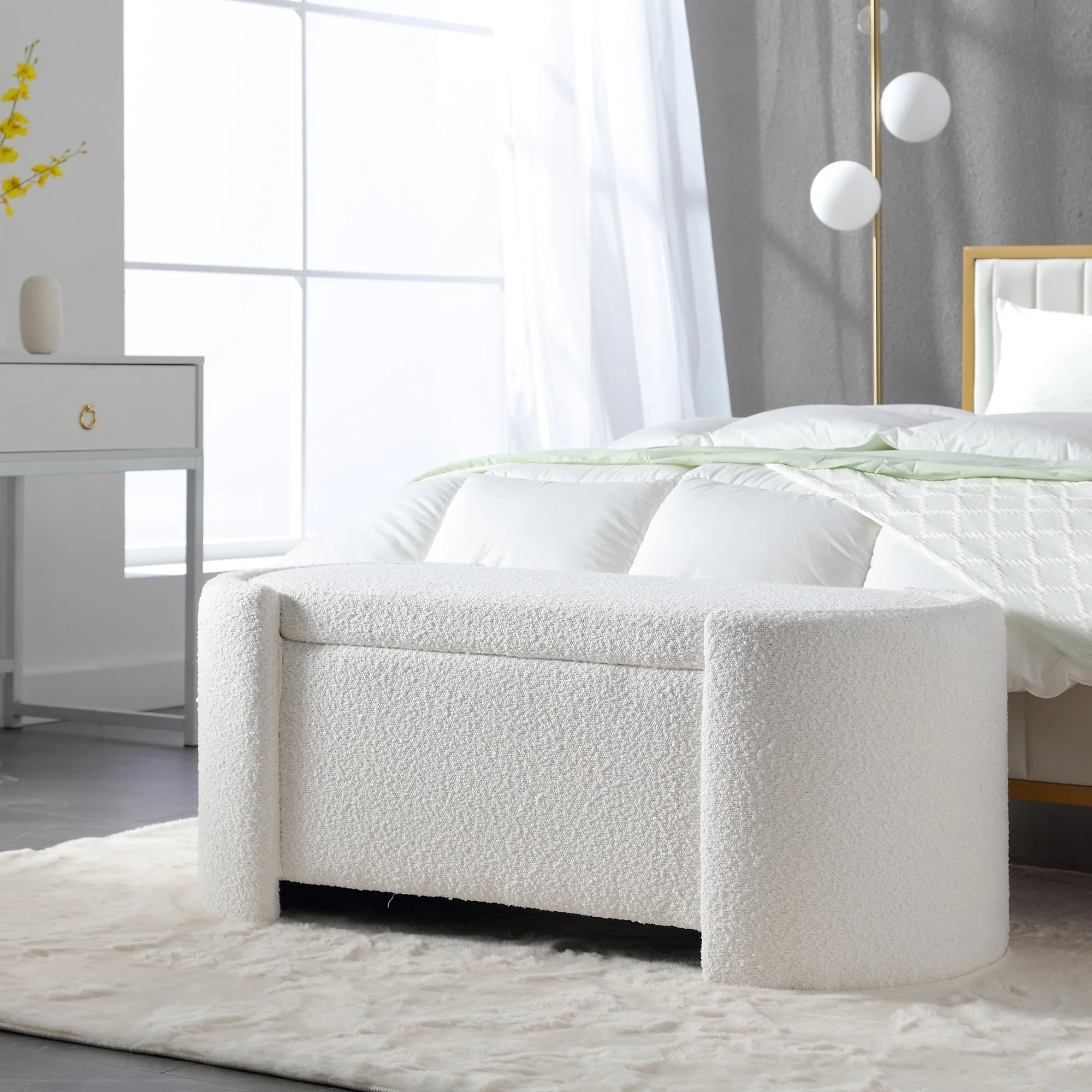 KINFFICT 43.3" Velvet End of Bed Bench for Bedroom, Upholstered Storage Ottoman Bench Entryway Bench with Storage for Living Room Bedroom, Green - Image 4