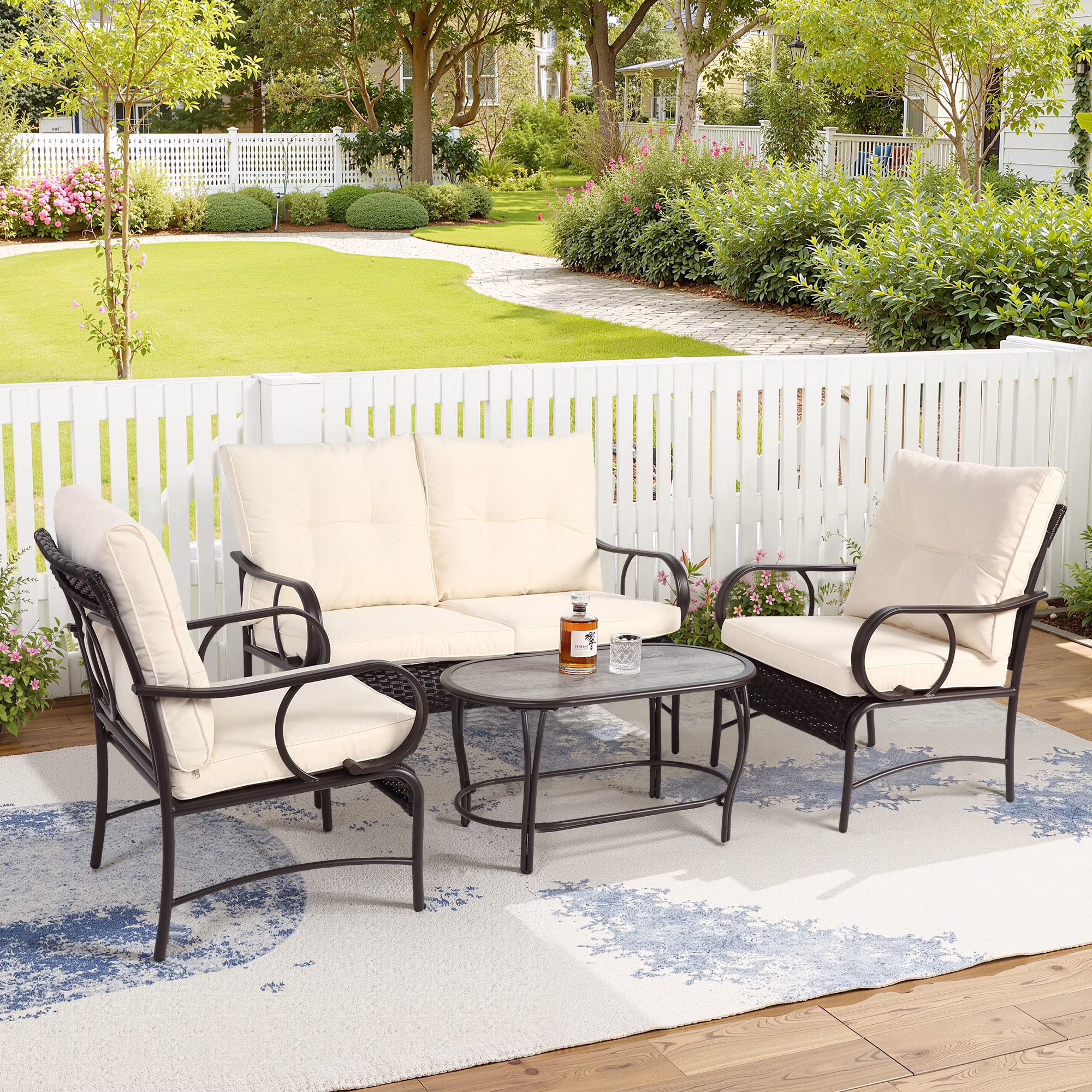 Patio Sofa Set, 4 Pieces Outdoor Sectional Furniture, All-Weather PE Rattan Wicker Patio Conversation Set, Cushioned Sofa Set with Coffee Table for Patio Garden Poolside Deck - Image 5