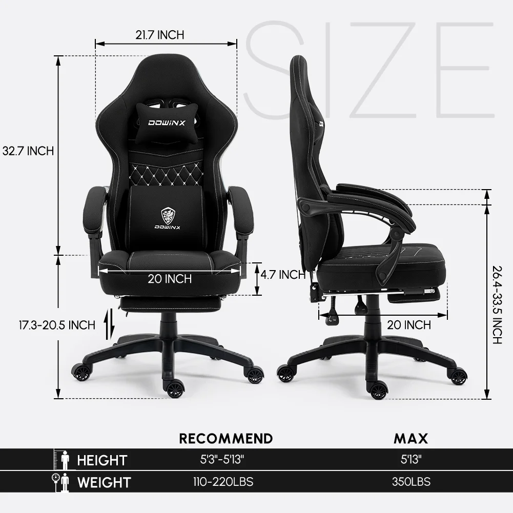 Dowinx Gaming Chair with Pocket Spring Cushion, Breathable Fabric Computer Chair with Gel Pad, Comfortable Office Chair with Storage Bag, Massage Game Chair with Footrest, Green - Image 45