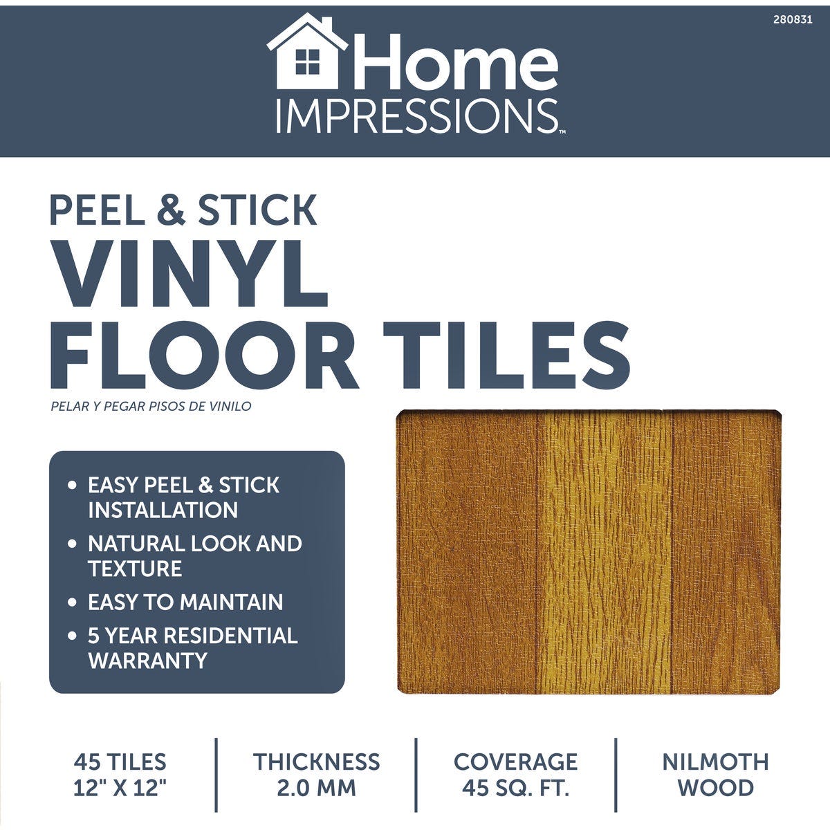 Home Impressions Nilmoth Wood 12 In. x 12 In. Vinyl Floor Tile (45 Sq. Ft./Box)