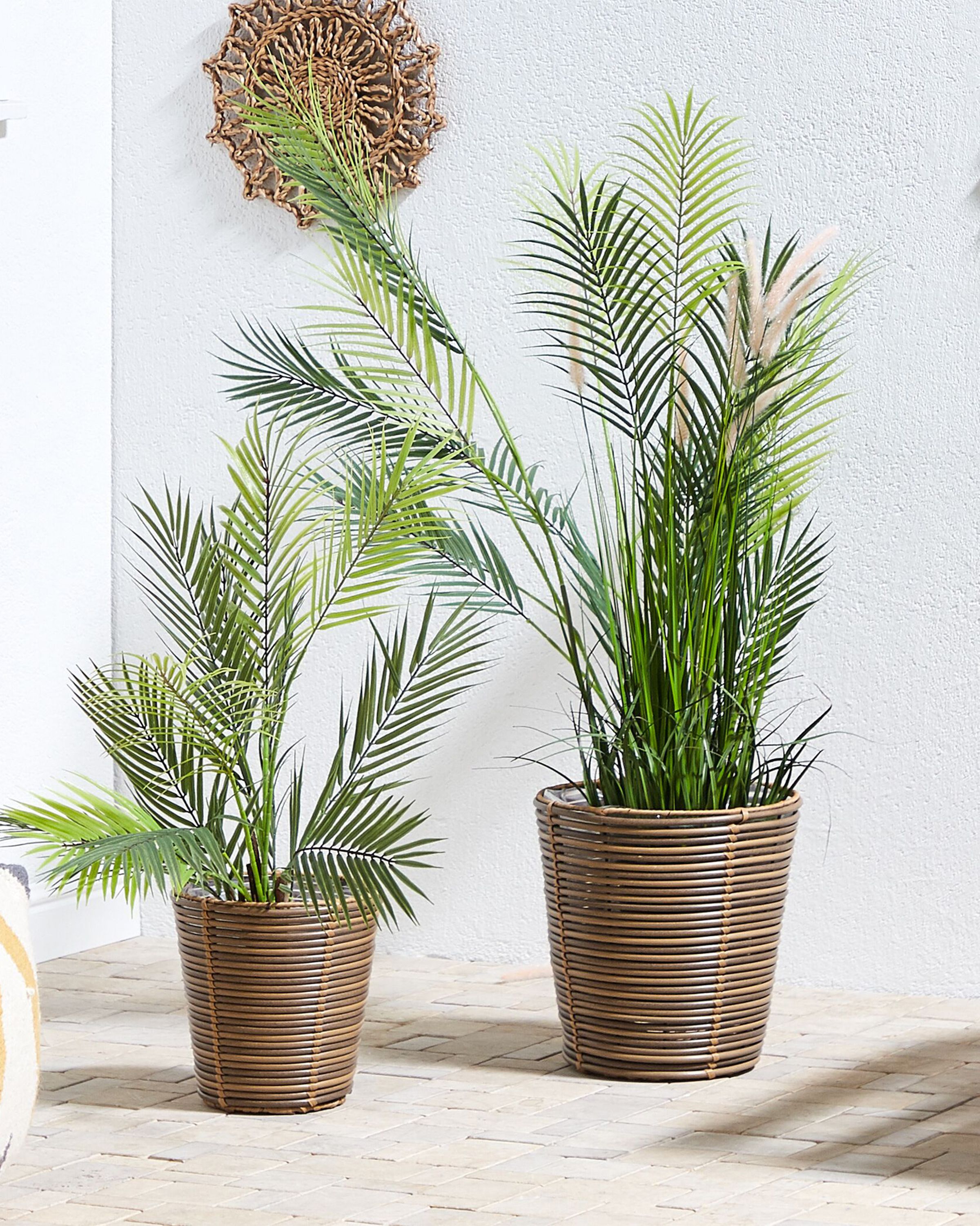 Set of 2 Plant Pots SARTI PE Rattan 24/31 cm Brown