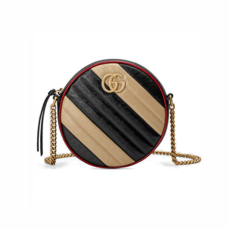 Replica Gucci Gg Marmont Mini Round Shoulder Bag 550154 Beige/Black1:1High-quality replica