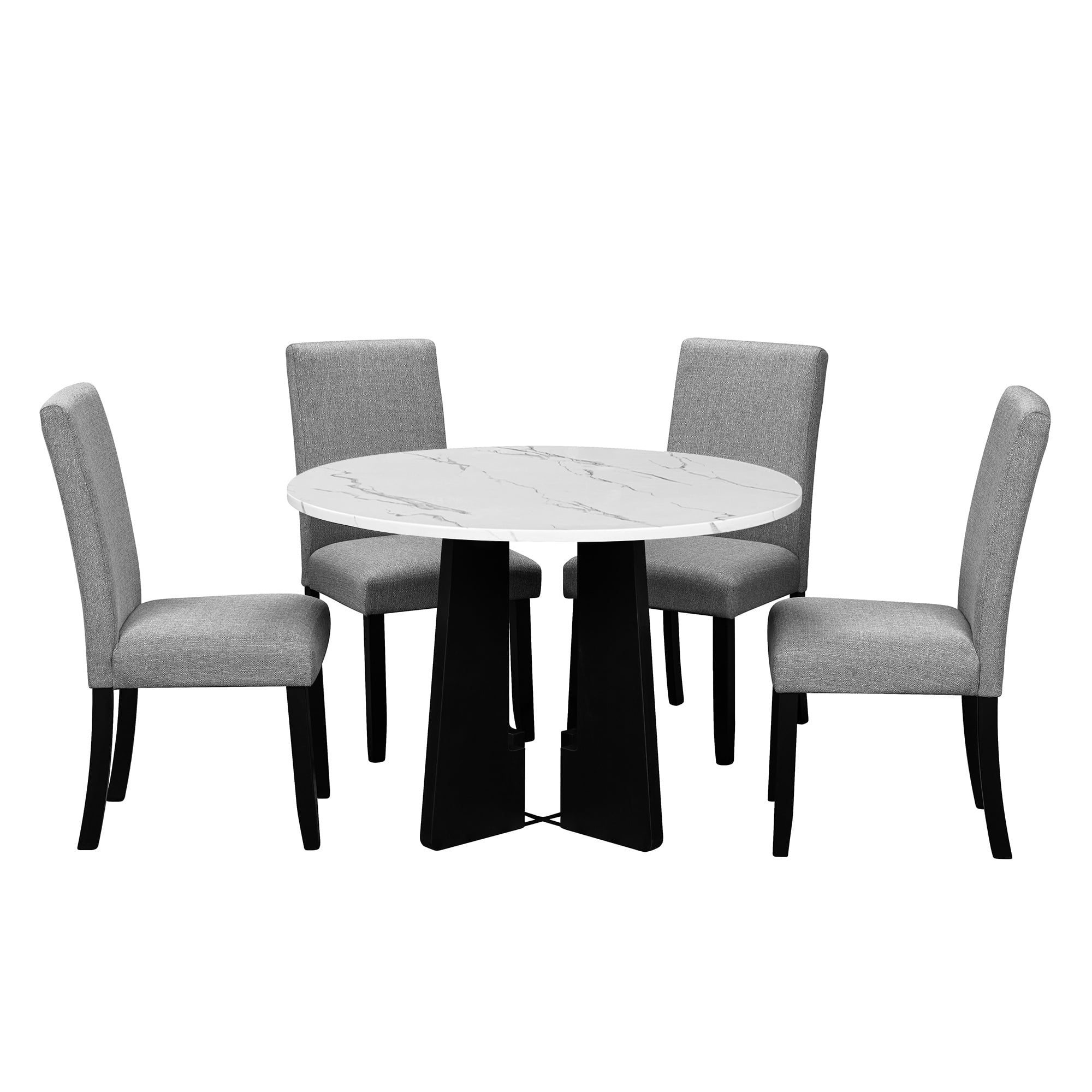 EUROCO 5-Piece Round Dining Table Set for 4, 43.3'' Kitchen Room Table with 4 Upholstered Chairs and Solid Wood Frame,Kitchen Table Set for Home Living Dining Room, Grey & Black - Image 19