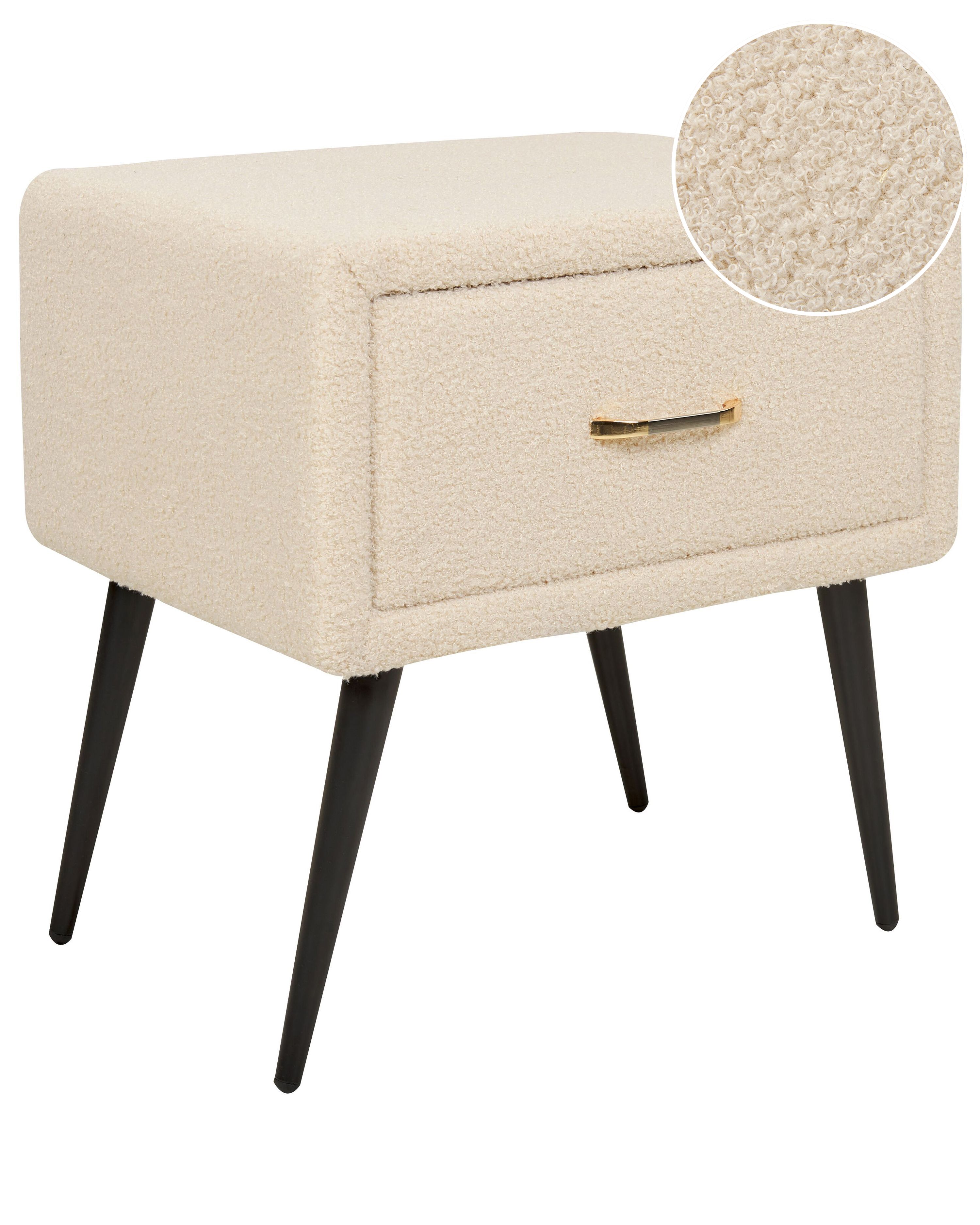1 Drawer Bedside Table FLAYAT Boucle Beige