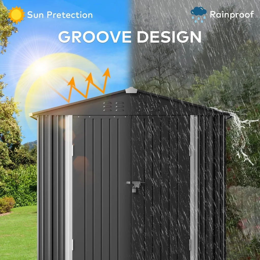 6' x 4' Outdoor Storage Shed on Sale, Aiho Shed & Outdoor Storage Clearance, Metal Storage Shed for Outside, Backyard, Garden & Patio - Dark Gray - Image 6