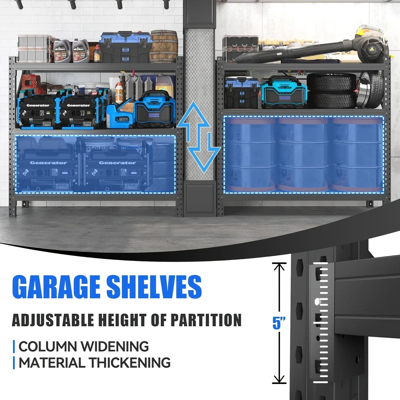 Pixafog Garage Shelving Heavy Duty Shelf for Garage,3 Tiers Adjustable Shelf,5000LBS Metal Industrial Shelving,51.2