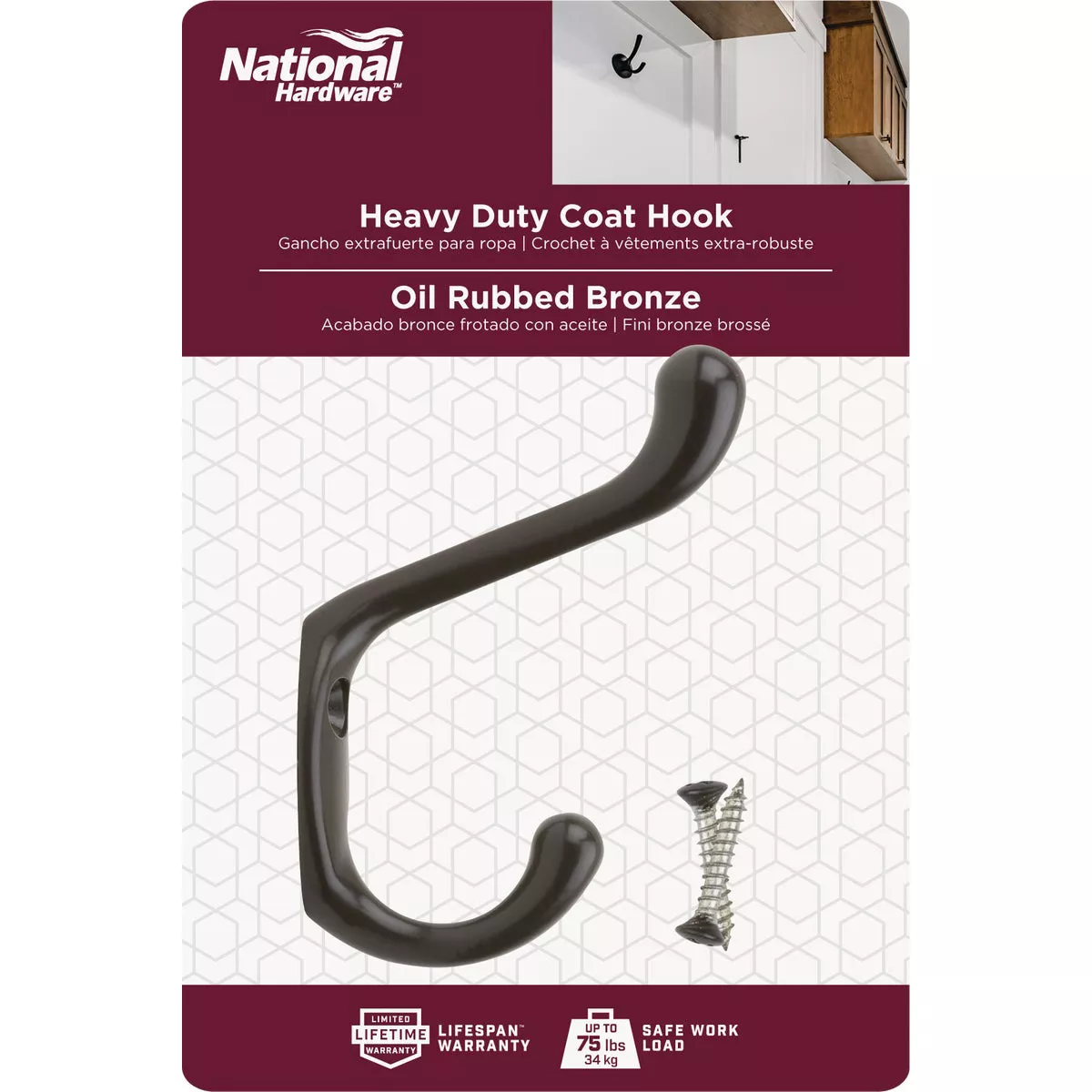 National Hardware Heavy-Duty Oil Rubbed Bronze Coat & Hat Hook