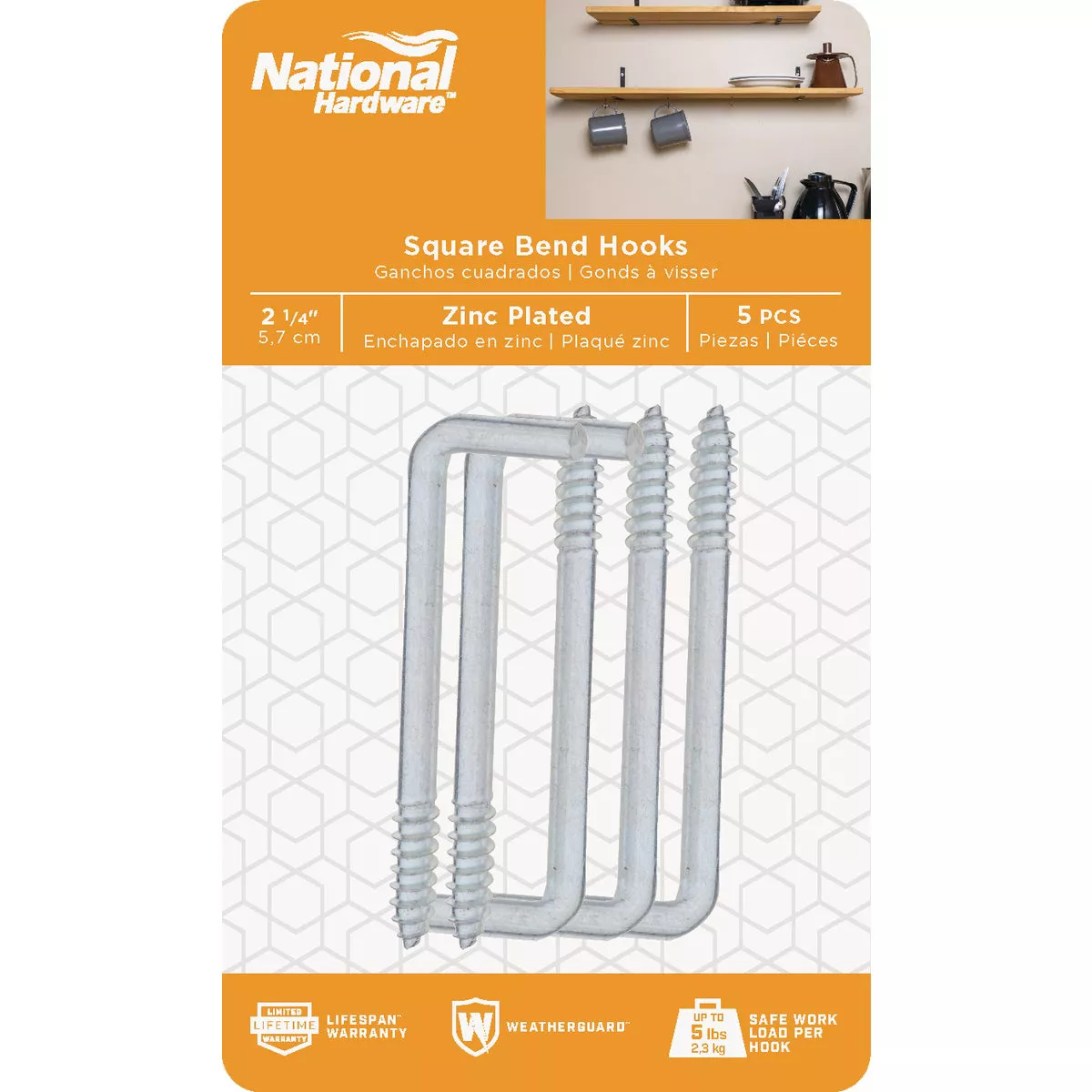 National Hardware Square Bend Screw Hook Shoulder Hook (5 Count)