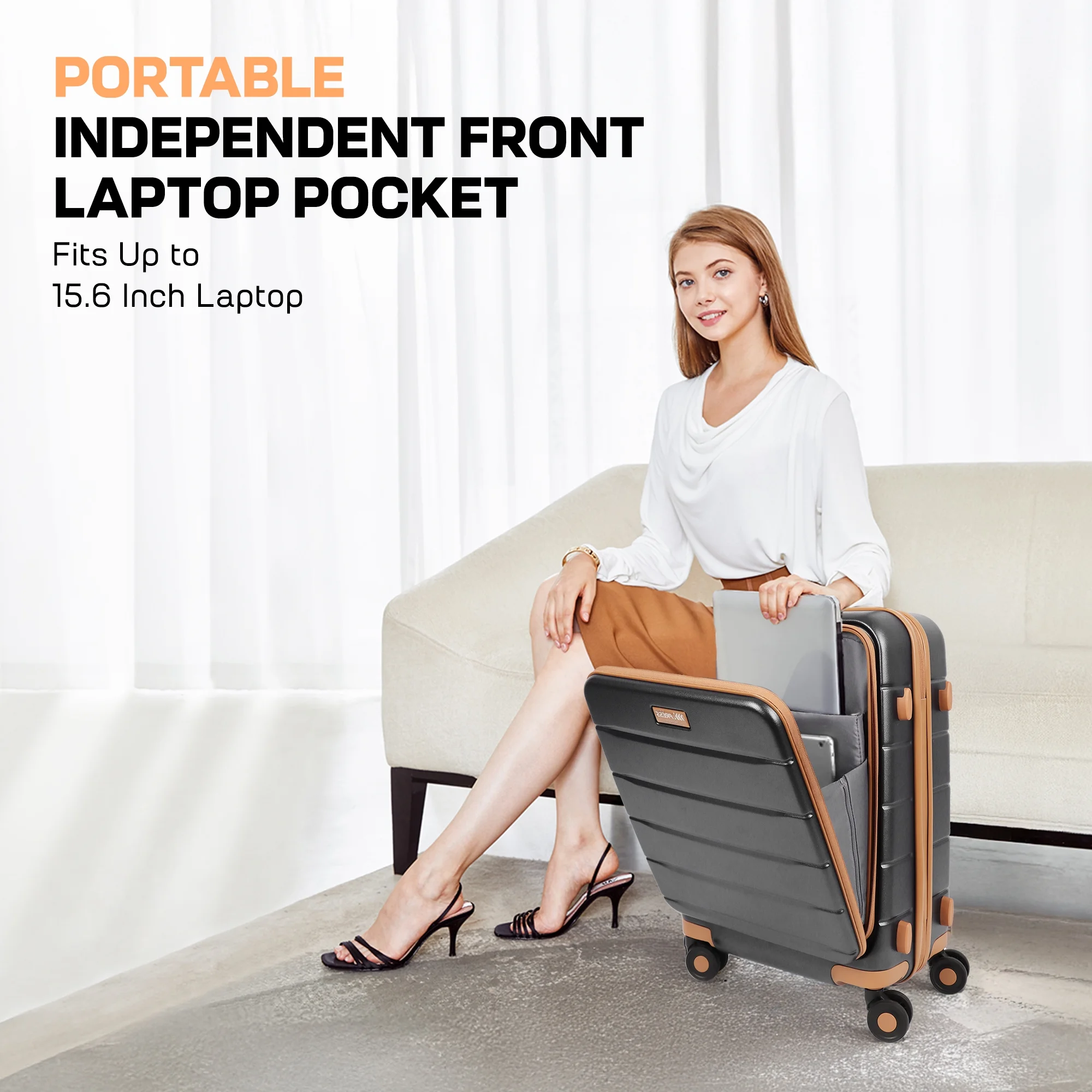 Carry On Luggage 22 x 14 x 9 Airline Approved Lightweight Hardside Spinner Luggage with TSA Lock and Laptop Compartment, Beige, CY2431 - Image 29