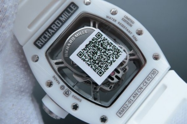 Replica Richard Mille RM052 White Ceramic Diamonds Skull Dial White Rubber Strap MIYOTA8215 - Top club