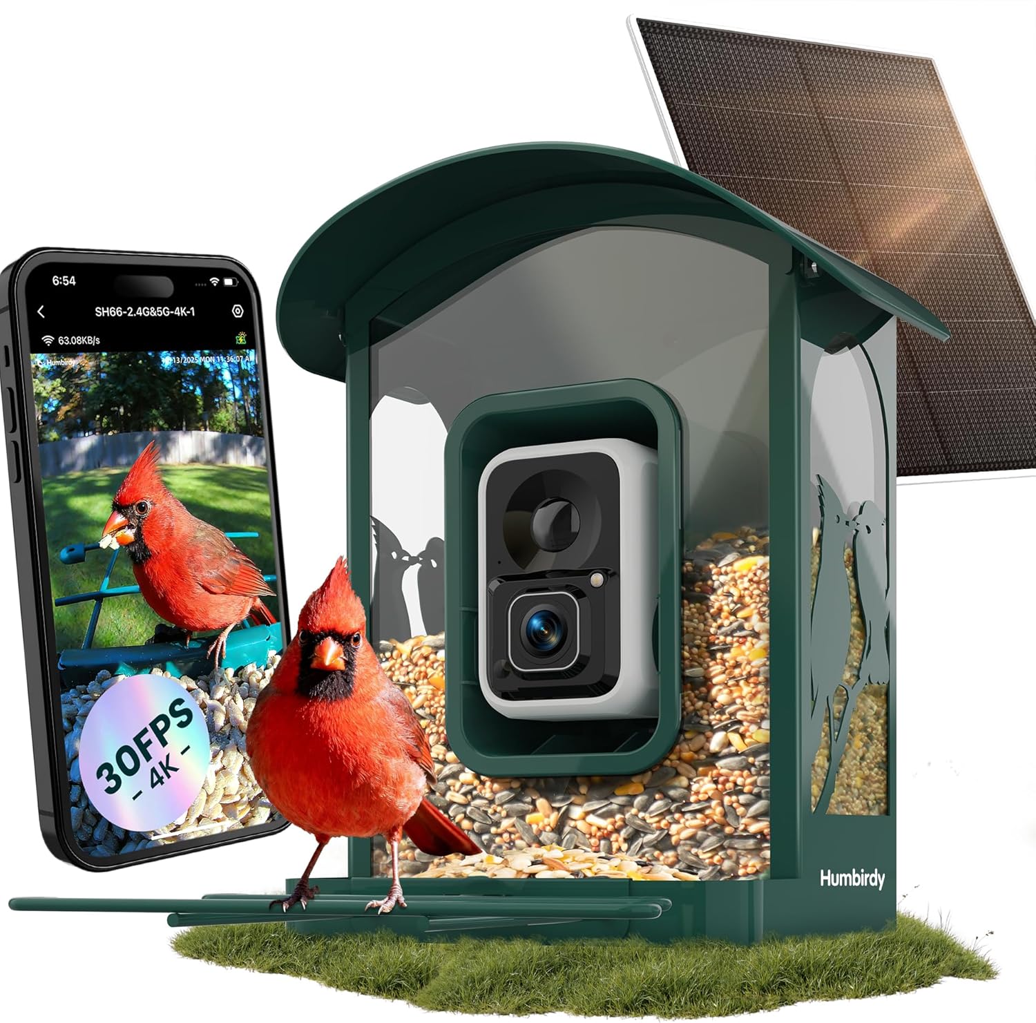 Humbirdy Smart Bird Feeder With Camera, 4K Ultra HD, Solar Powered, 2.4G/5G Wi-Fi Humbirdy Smart Bird Feeder With Camera, 4K Ultra HD, Solar Powered, 2.4G/5G Wi-Fi