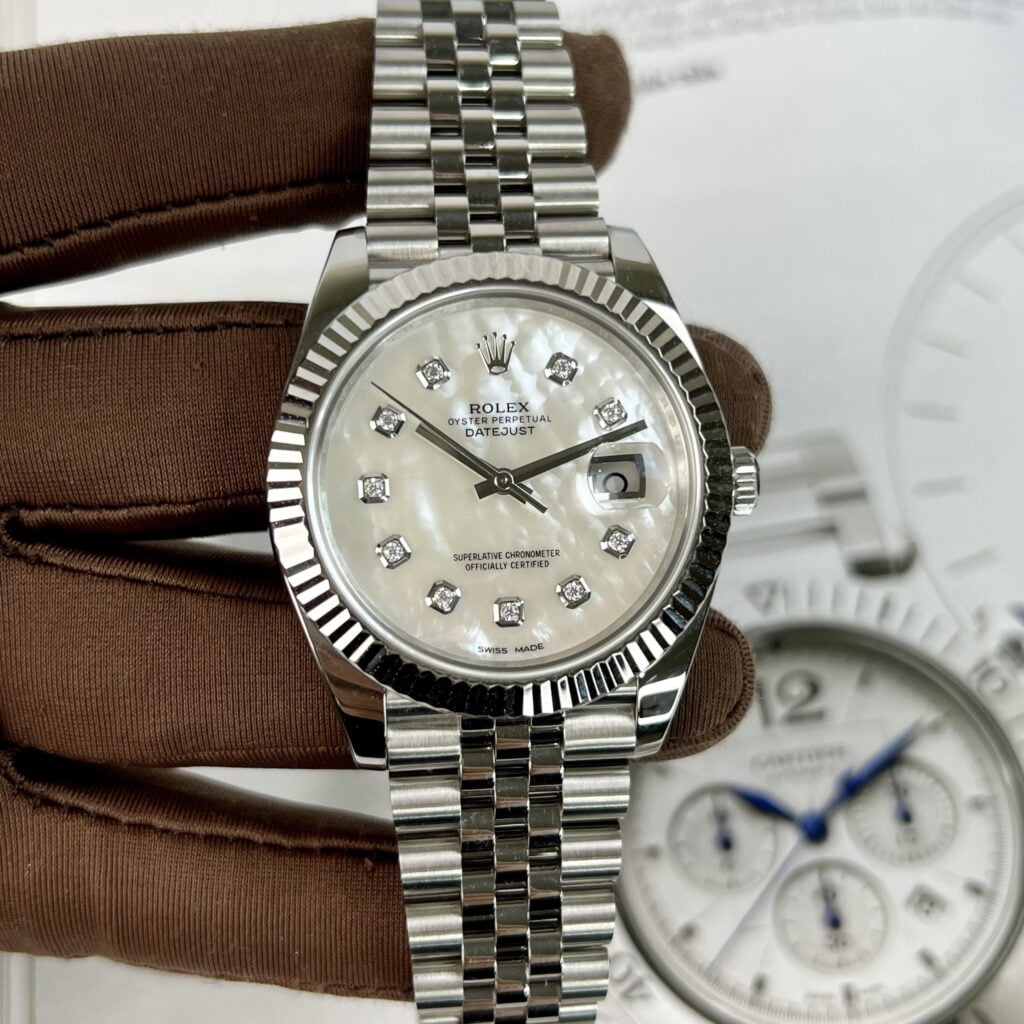 Rolex Replica Watch DateJust Dial Mother Of Pearl Moissanite Diamonds 41mm - Elite Watch Atelier