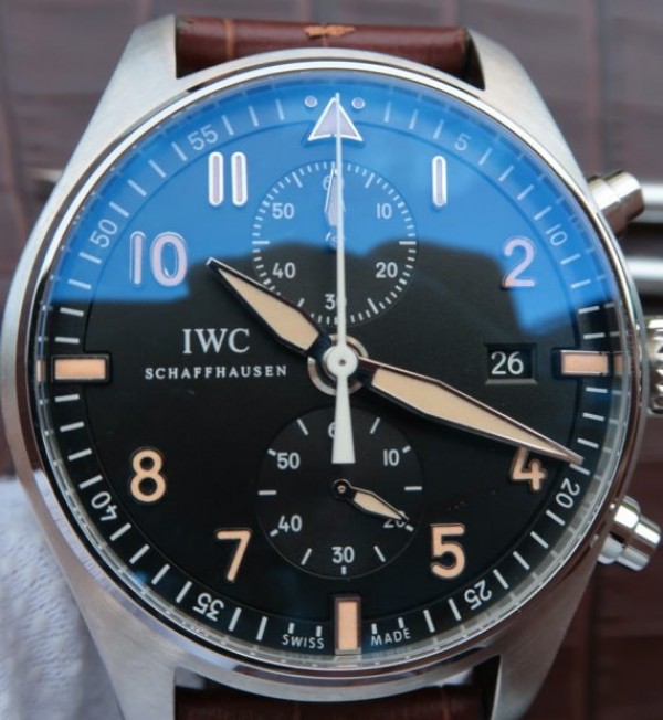 Replica IWC ZF Pilot Chrono SS IW387808 Black Dial Leather Strap - Top club
