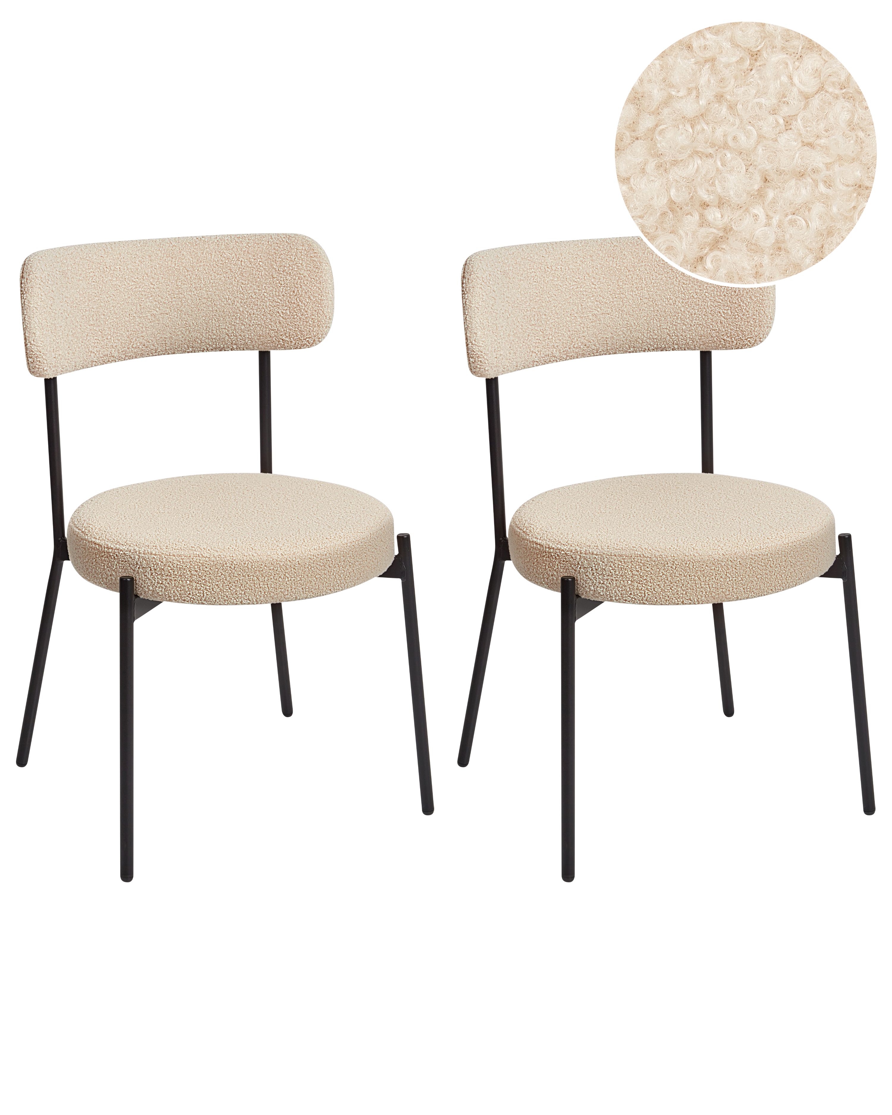 Set of 2 Dining Chairs ALLISON Boucle Light Beige
