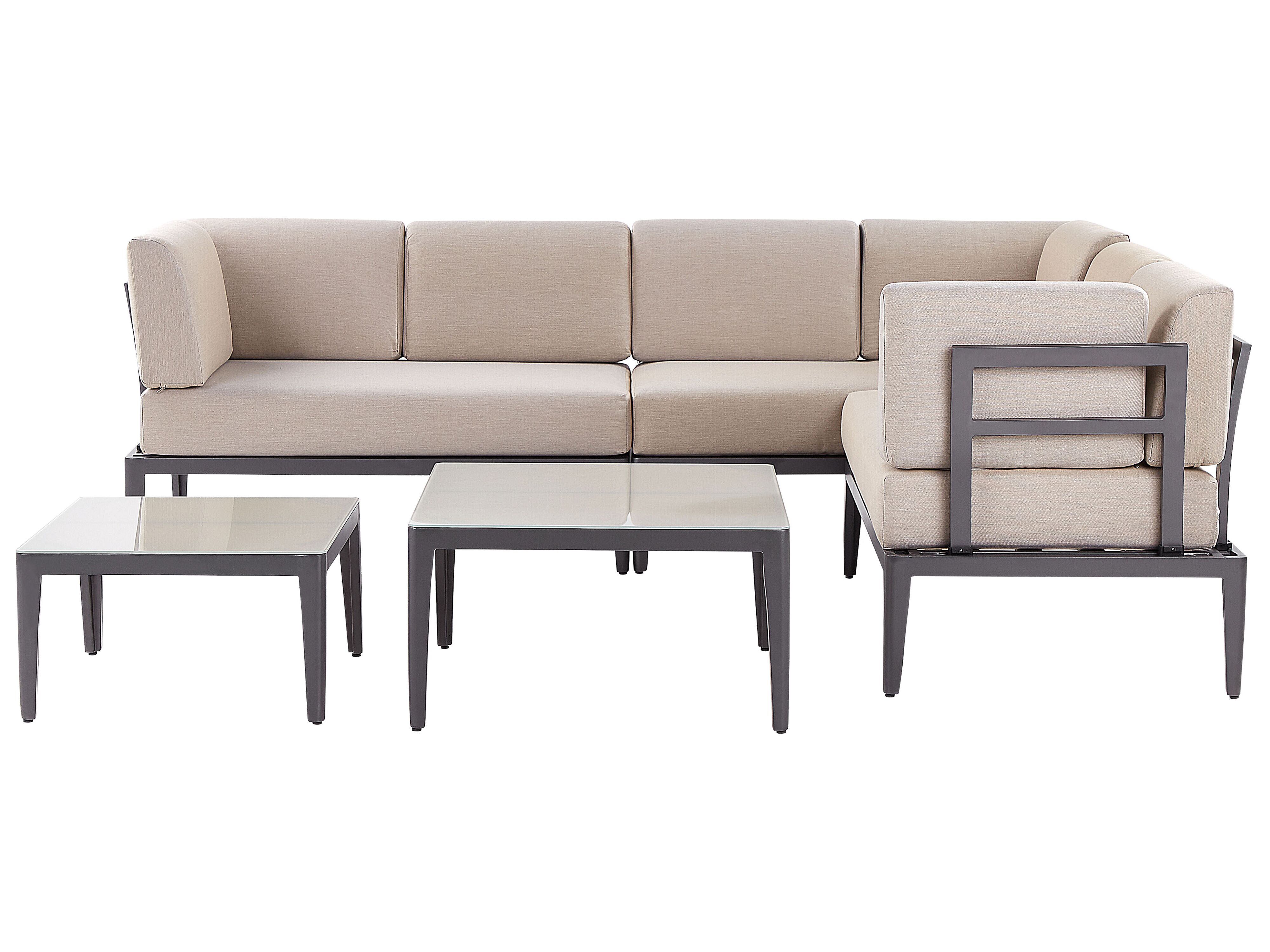 Garden Corner Sofa with Table 6 Seater RIMA III Left Hand Modular Metal Beige