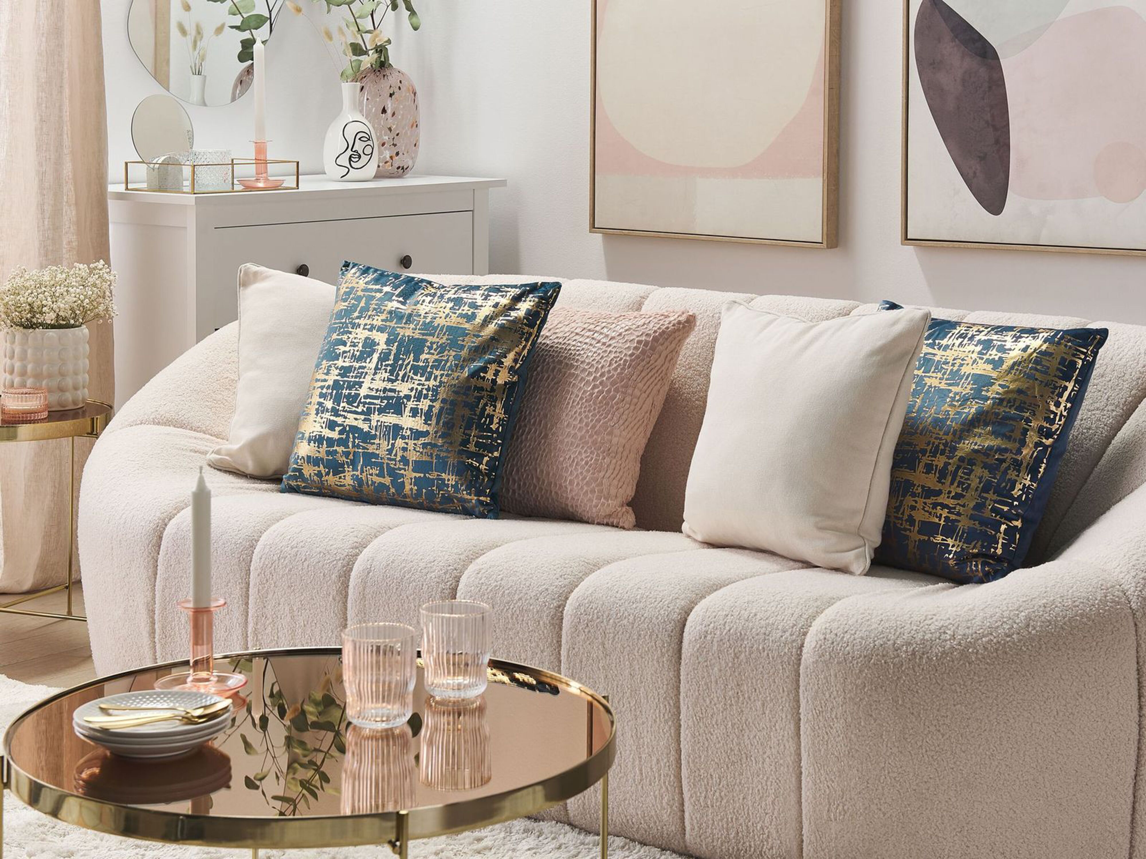 Set of 2 Decorative Cushions GARDENIA Velvet 45 x 45 cm Blue Abstract Pattern