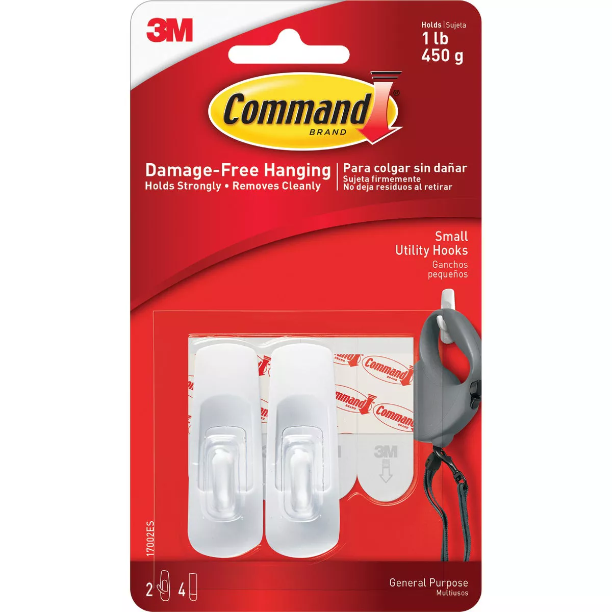 Command Small Utility Hook, White, 2 Hooks, 4 Strips