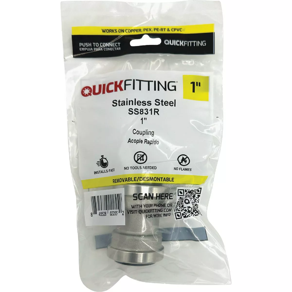 QuickFitting 1 In. Push-to-Connect Stainless Steel Straight Coupling