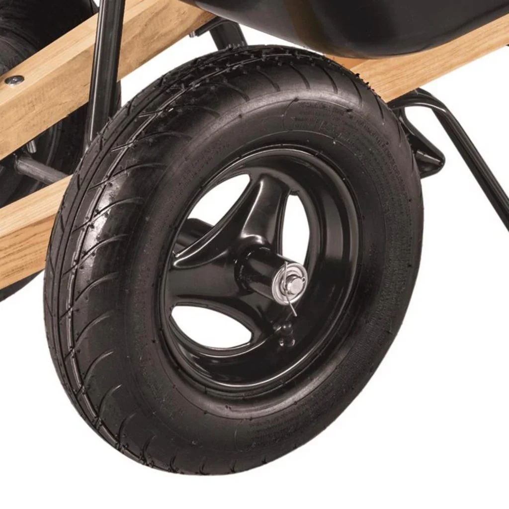 Poly Wheelbarrow 10 cu ft Black With Dual 16 inch Pneumatic Tires And Hardwood Handles - Image 3 Poly Wheelbarrow 10 cu ft Black With Dual 16 inch Pneumatic Tires And Hardwood Handles - Image 3